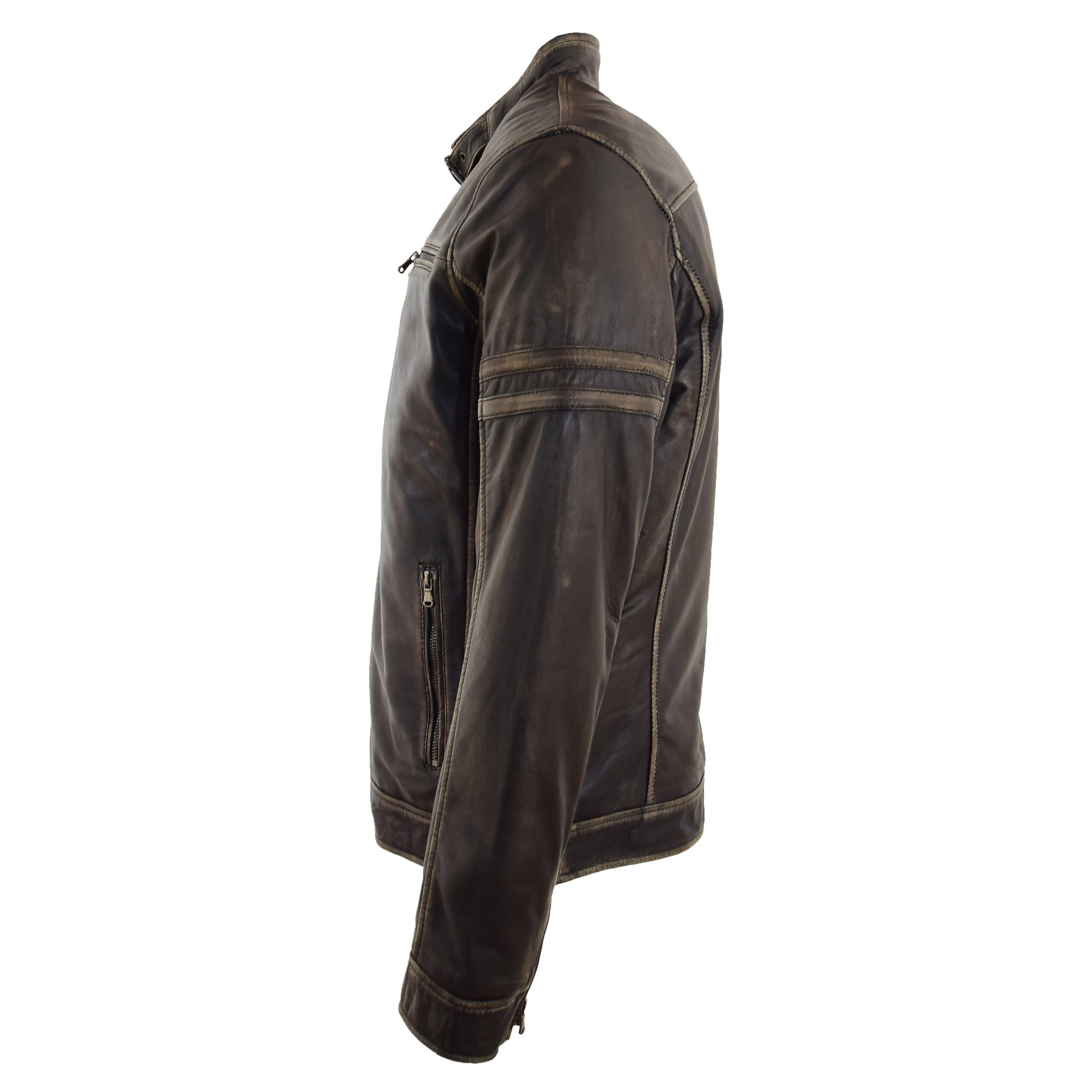 BUNERI Blouson Biker Cuir Noir Effet Rub-Off Vintage Homme – Image 6