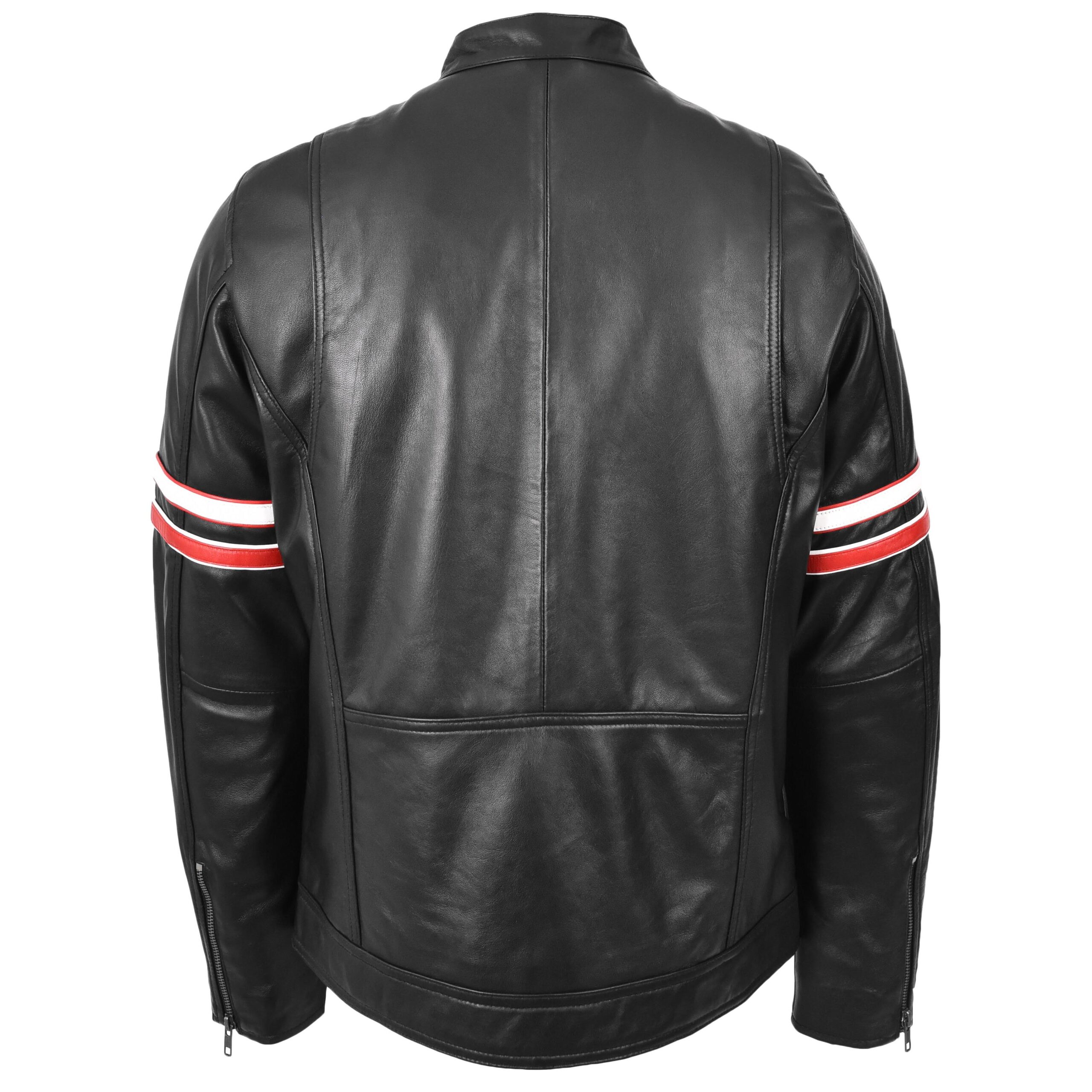 BUNERI Biker Cuir Boxer Noir Cafe Racer Multi Rayures – Image 2