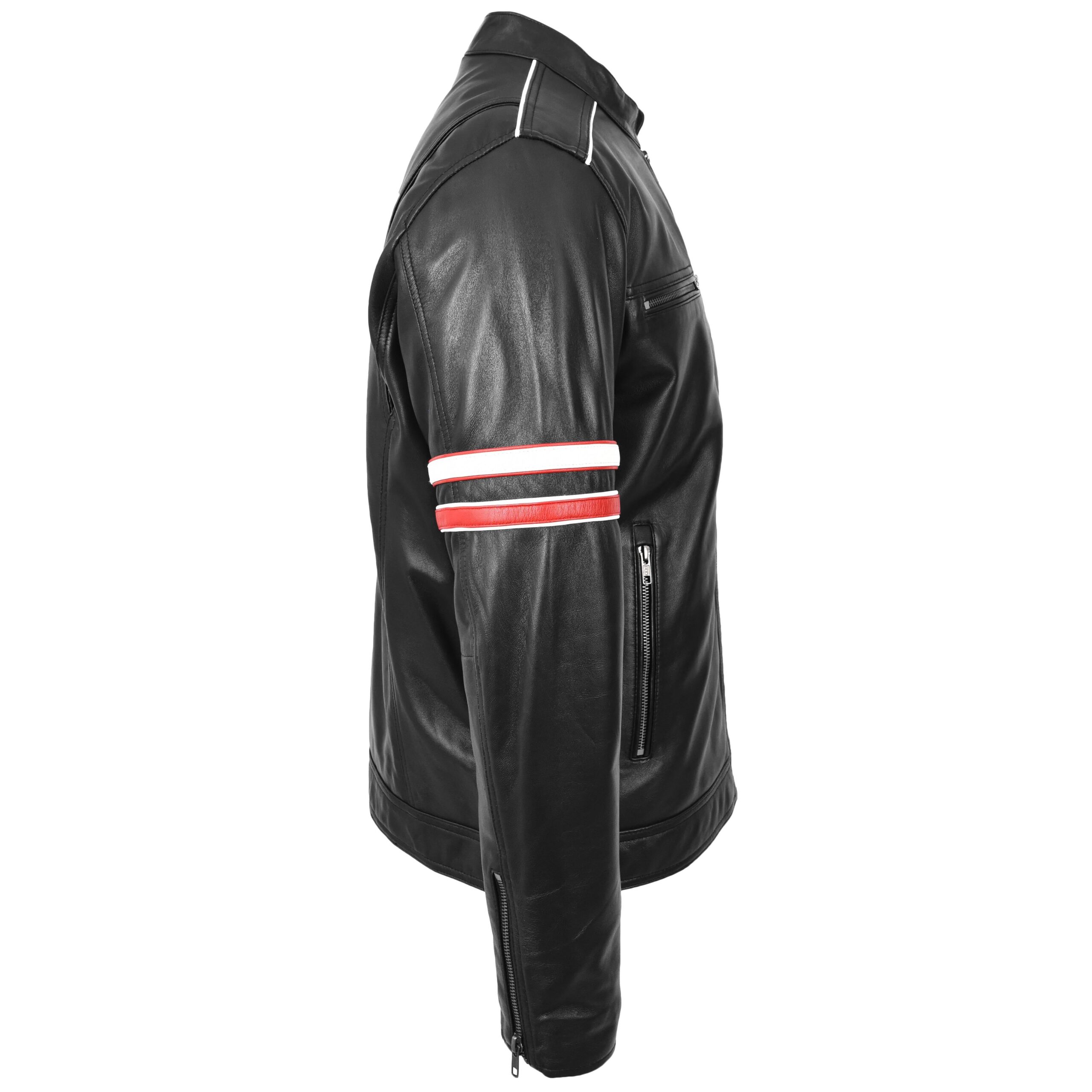 BUNERI Biker Cuir Boxer Noir Cafe Racer Multi Rayures – Image 3