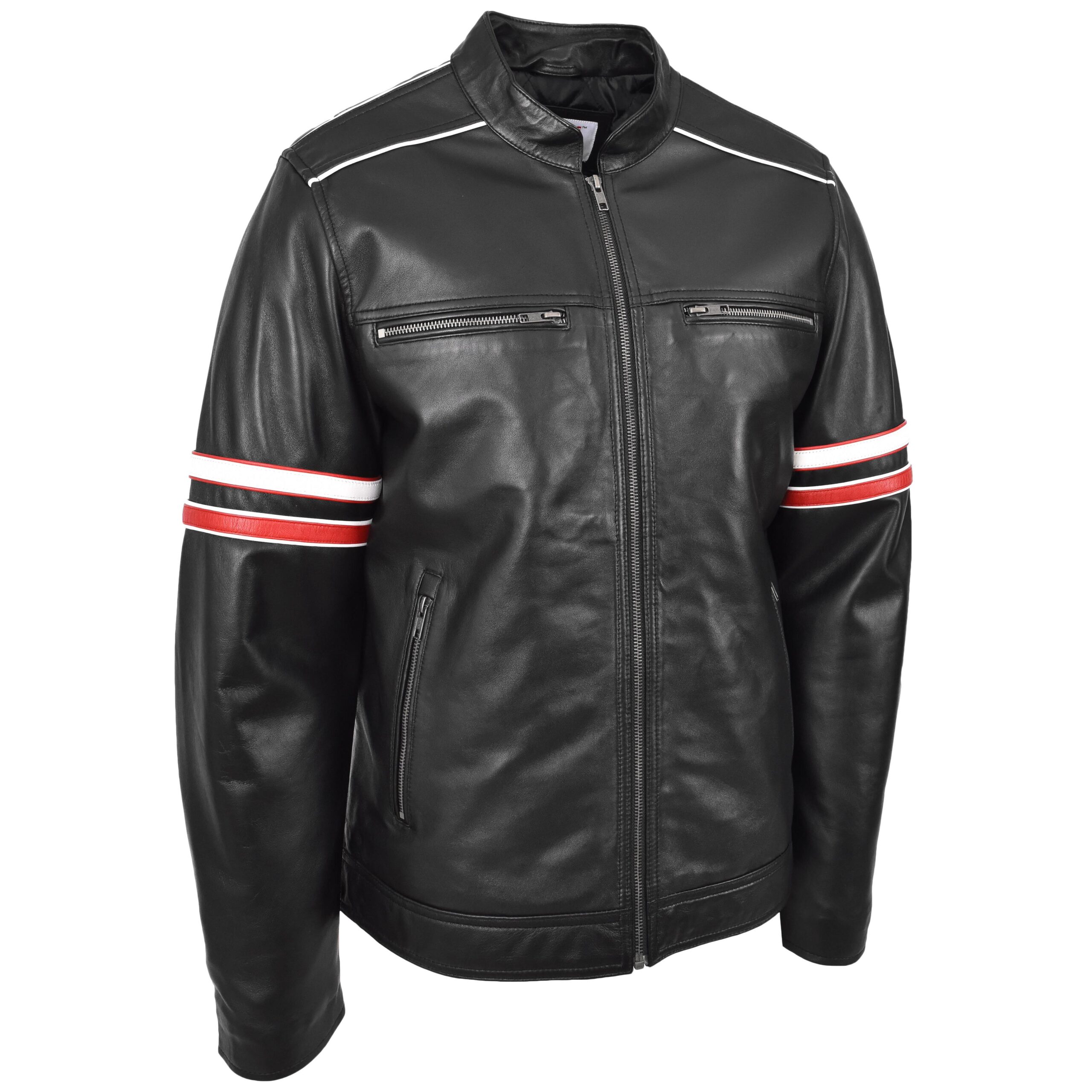 BUNERI Biker Cuir Boxer Noir Cafe Racer Multi Rayures – Image 4