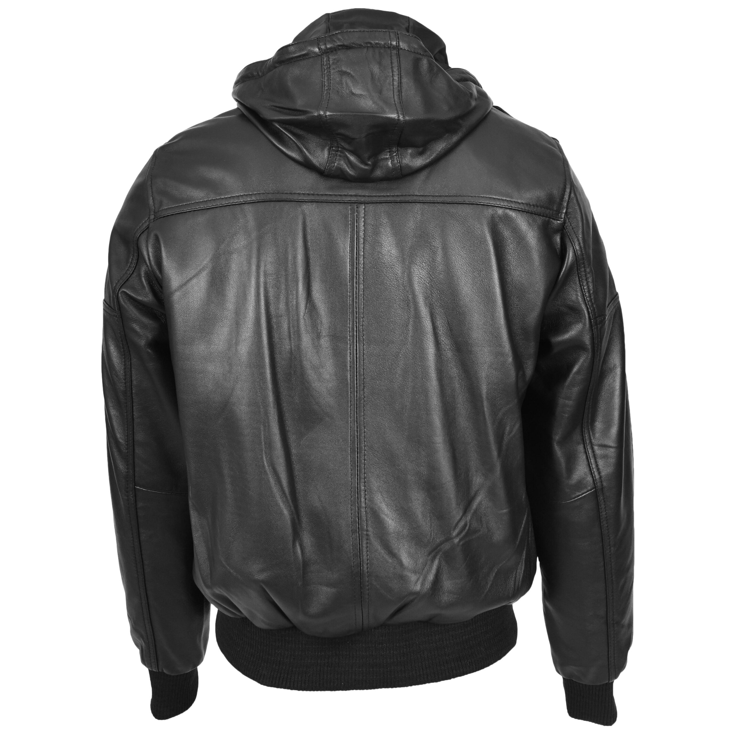 BUNERI Bomber Cuir Reggie Noir avec Capuche Amovible – Image 2