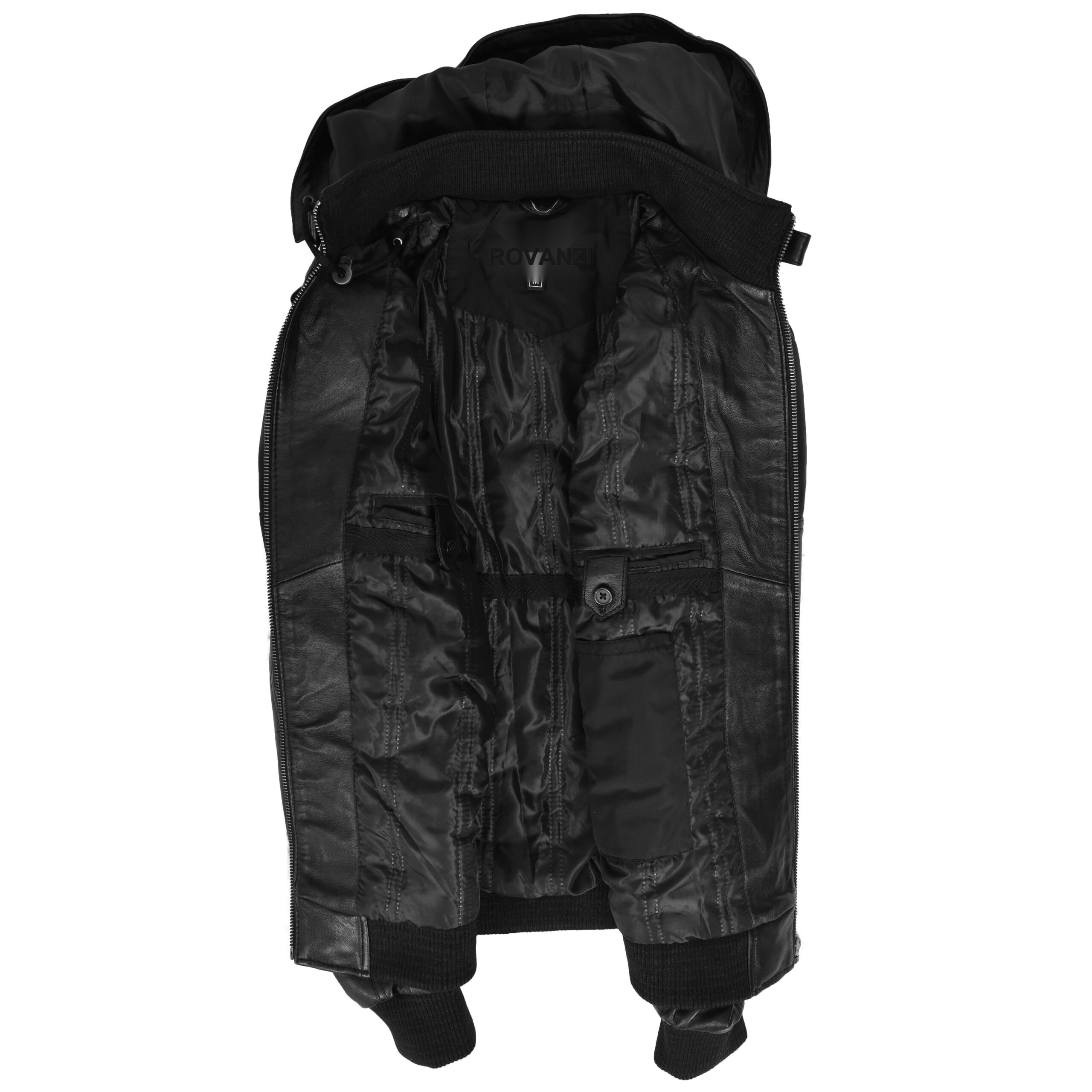 BUNERI Bomber Cuir Reggie Noir avec Capuche Amovible – Image 6
