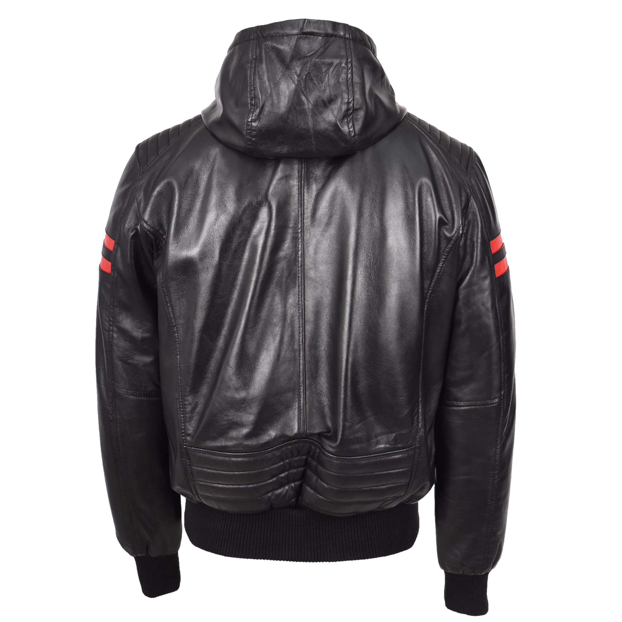 BUNERI Bomber Remmy Noir en Cuir Véritable à Capuche – Image 2