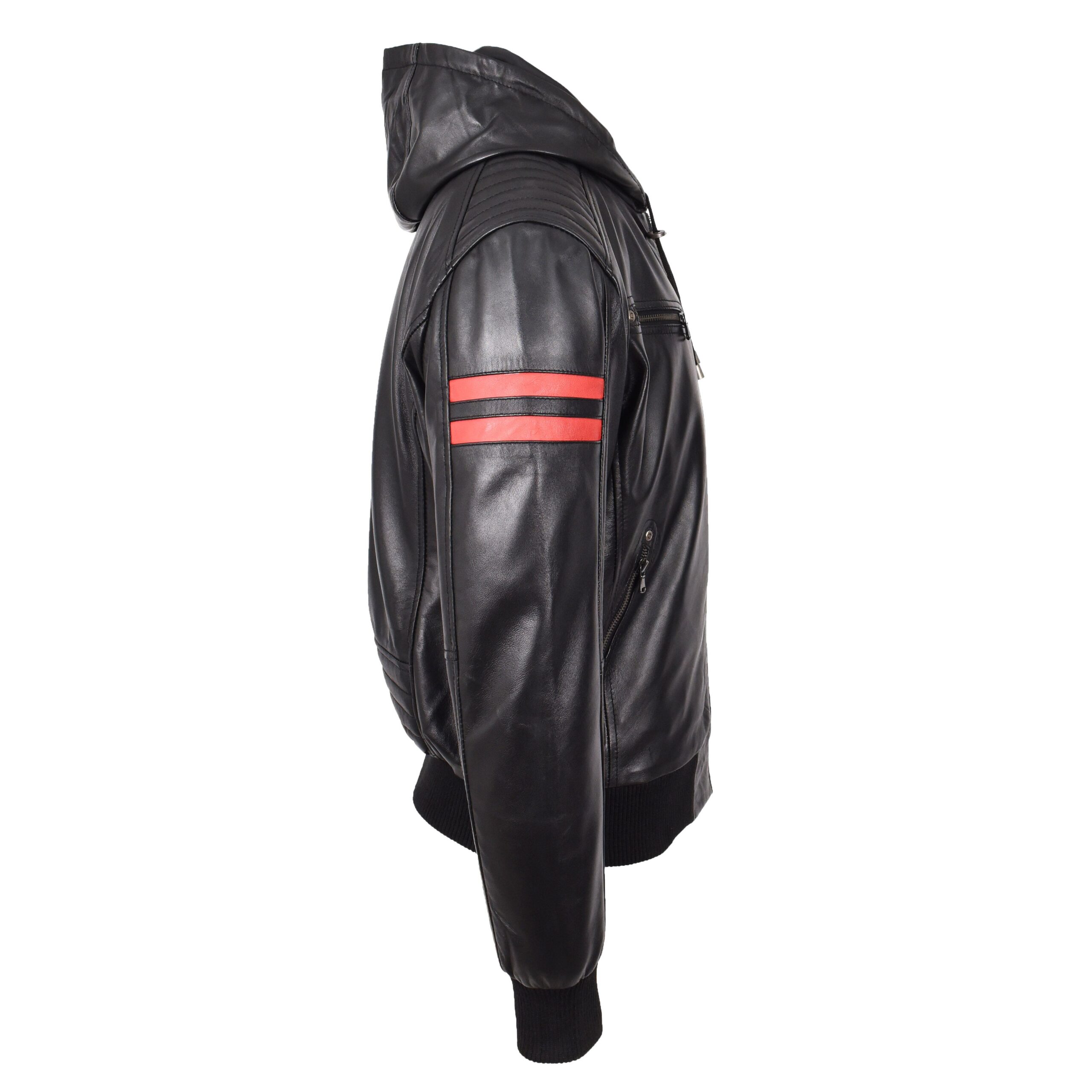 BUNERI Bomber Remmy Noir en Cuir Véritable à Capuche – Image 3