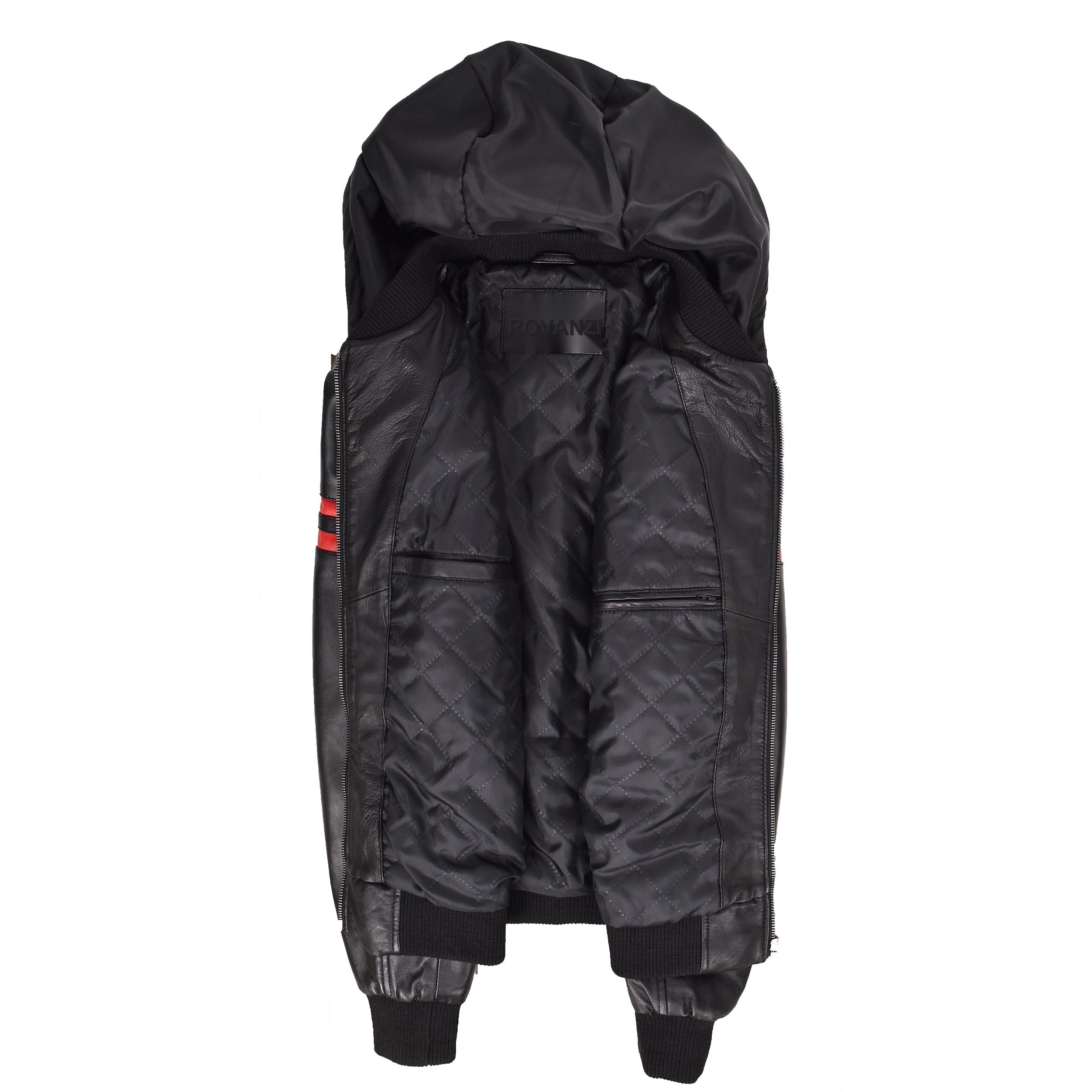 BUNERI Bomber Remmy Noir en Cuir Véritable à Capuche – Image 6