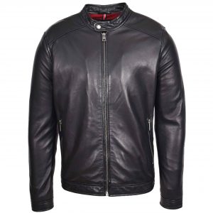 BUNERI Veste Homme Cuir Veritable Style Biker Casual Noir