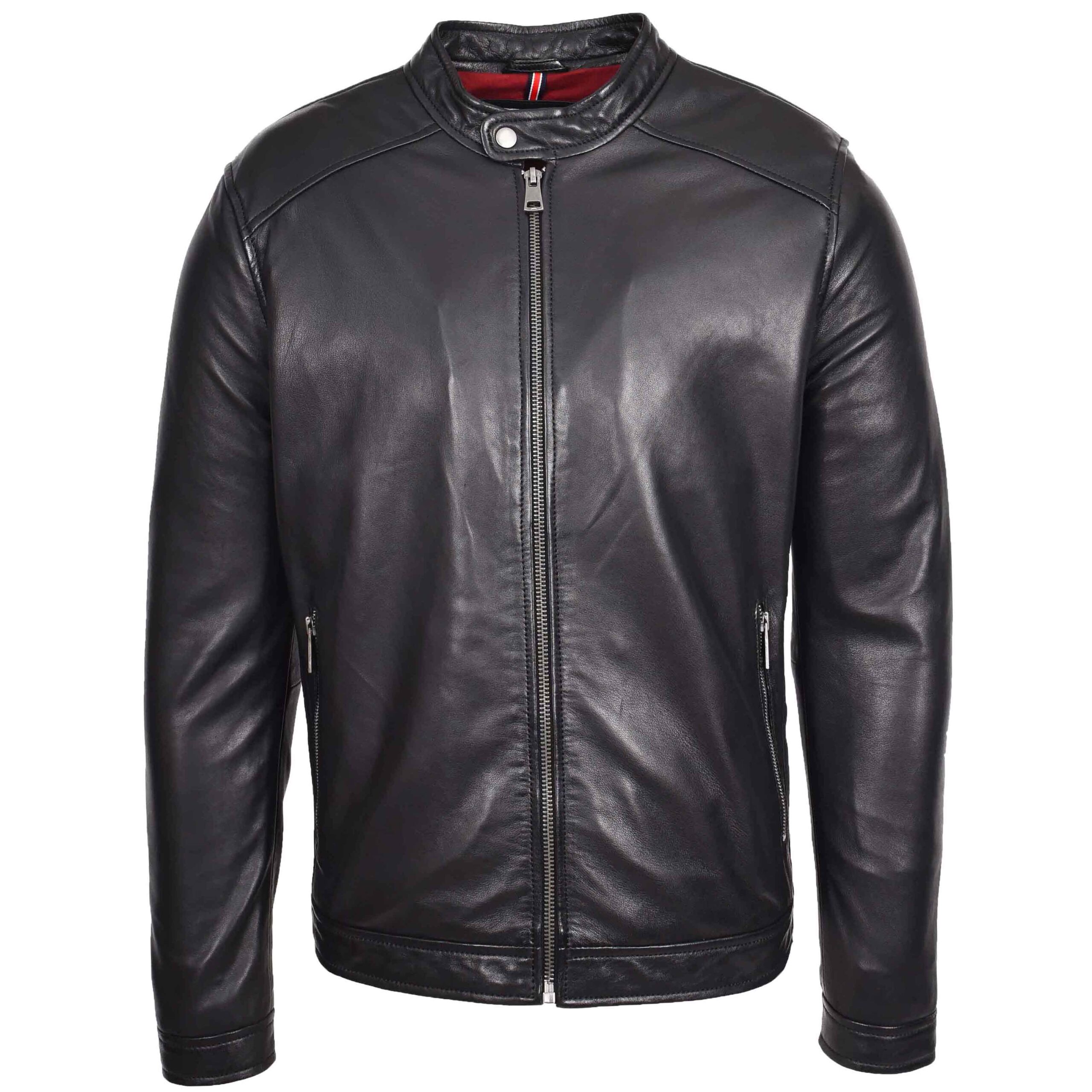 BUNERI Veste Homme Cuir Veritable Style Biker Casual Noir