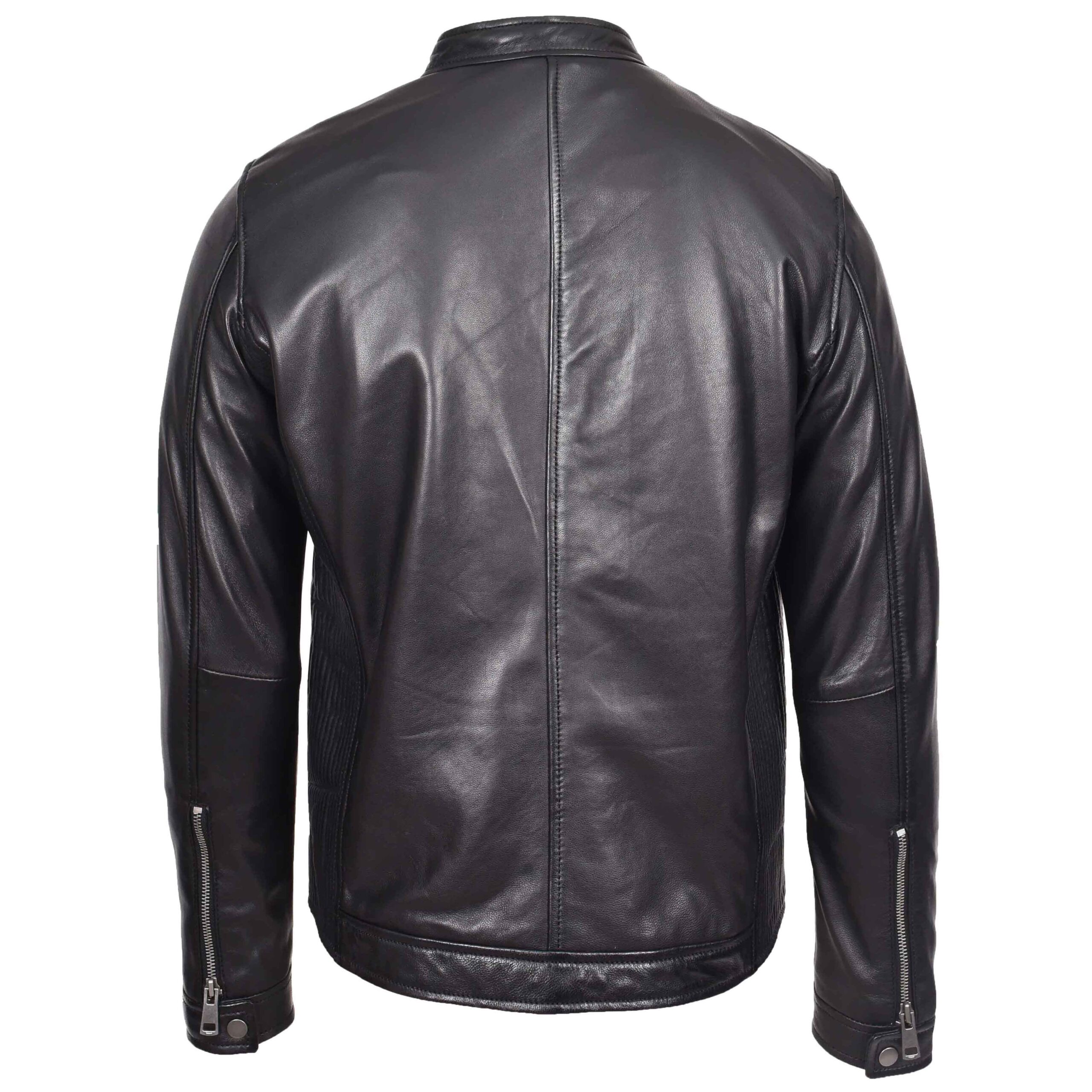 BUNERI Veste Homme Cuir Veritable Style Biker Casual Noir – Image 2