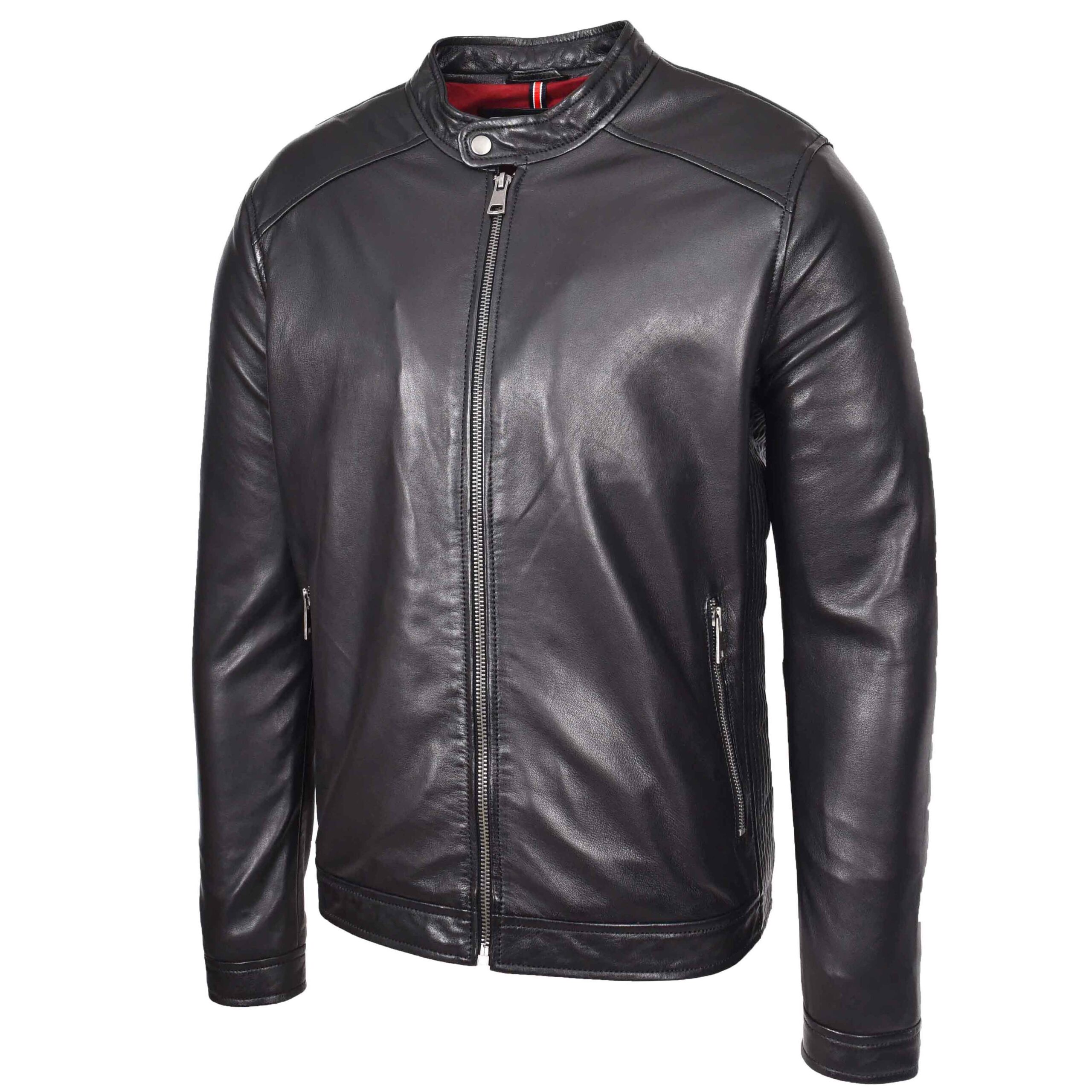 BUNERI Veste Homme Cuir Veritable Style Biker Casual Noir – Image 4
