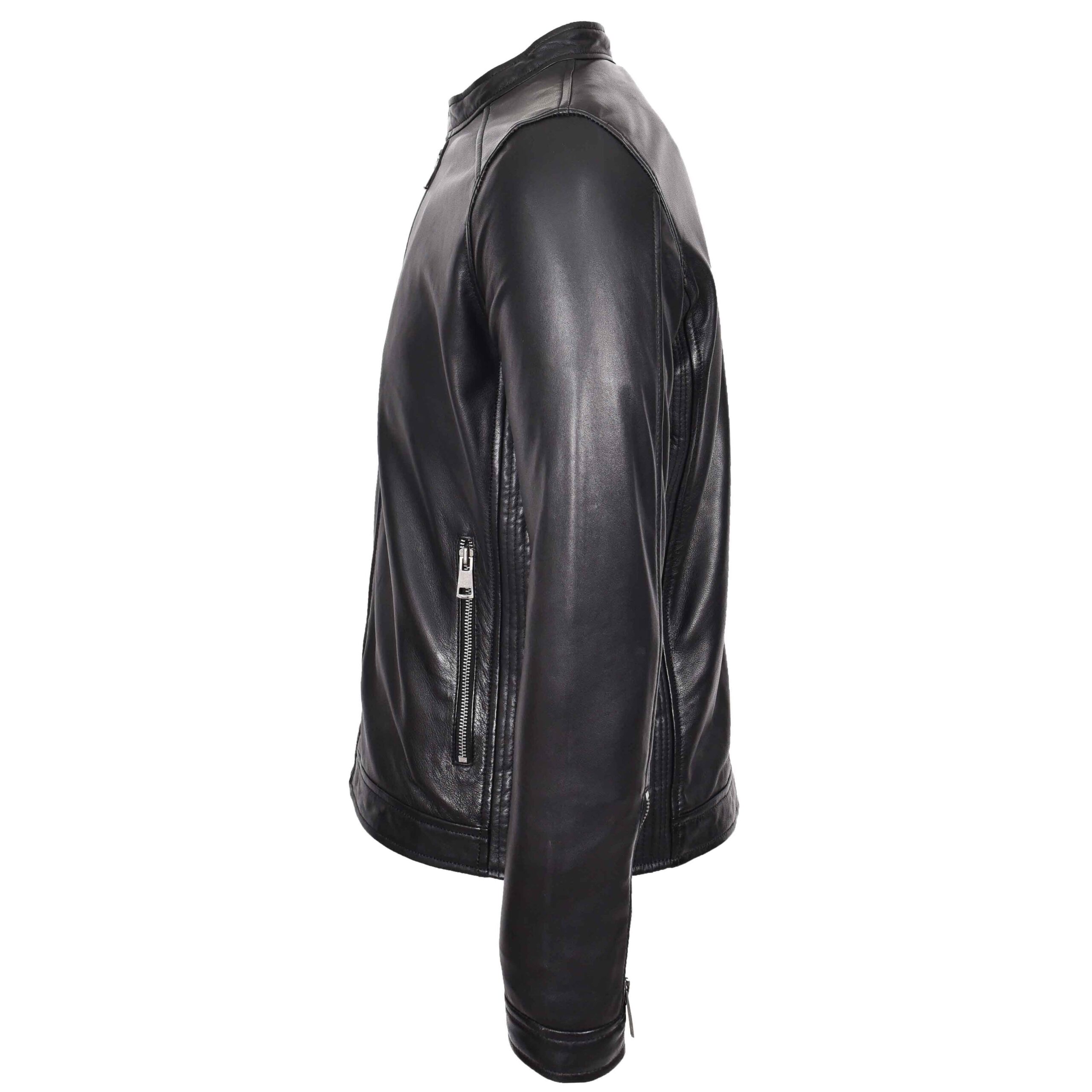 BUNERI Veste Homme Cuir Veritable Style Biker Casual Noir – Image 5