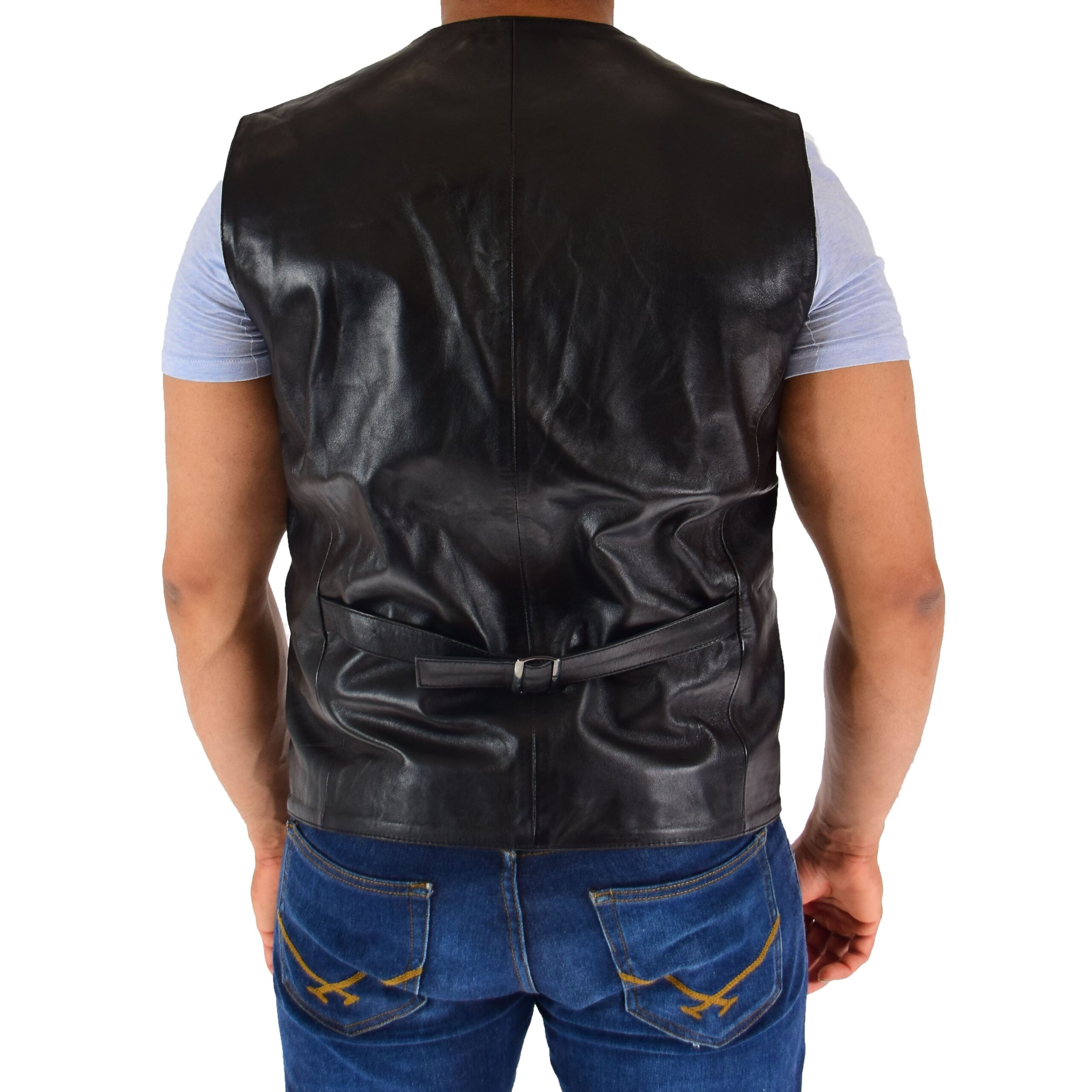 BUNERI Gilet en Cuir Véritable pour Homme Noir – Image 2