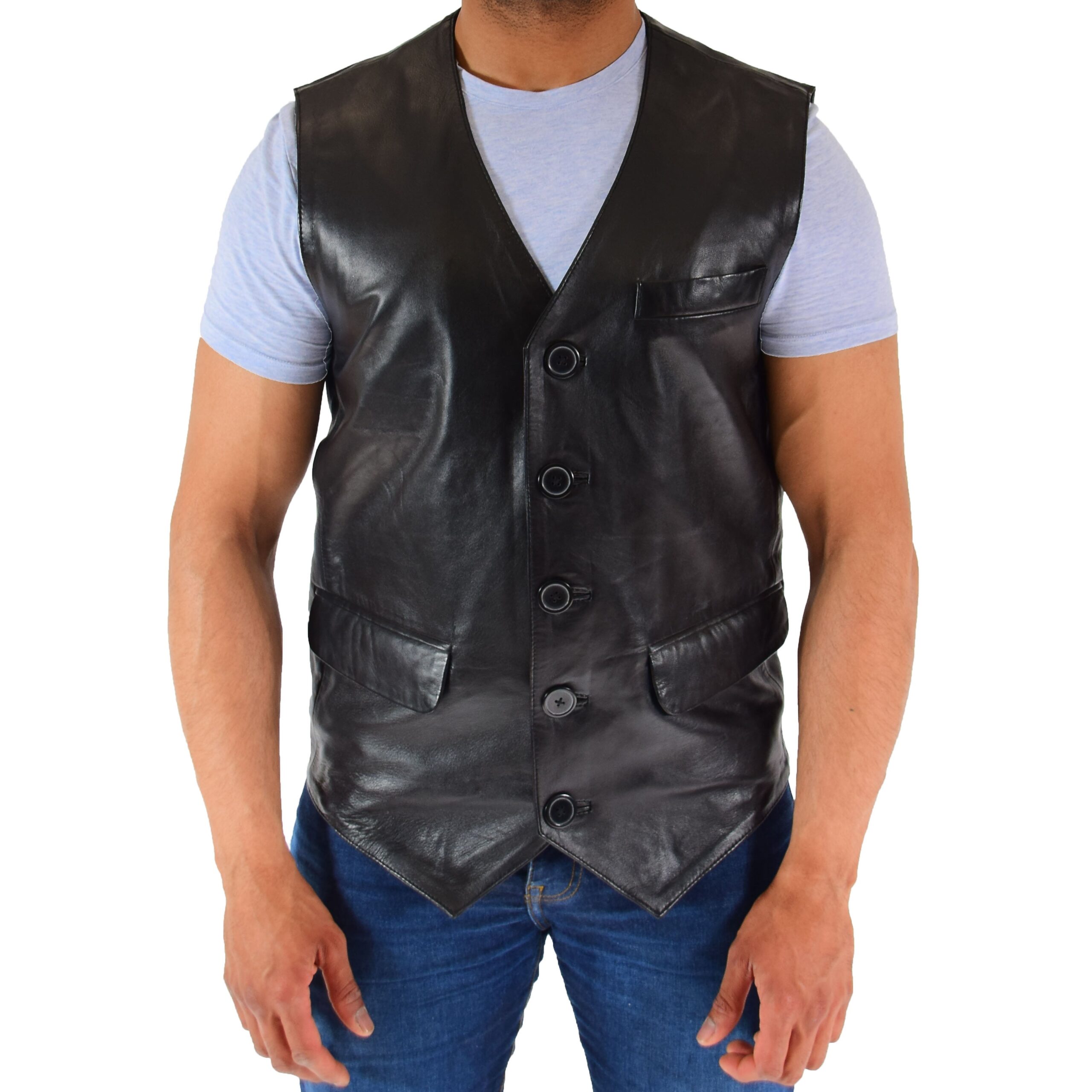 BUNERI Gilet en Cuir Véritable pour Homme Noir – Image 5
