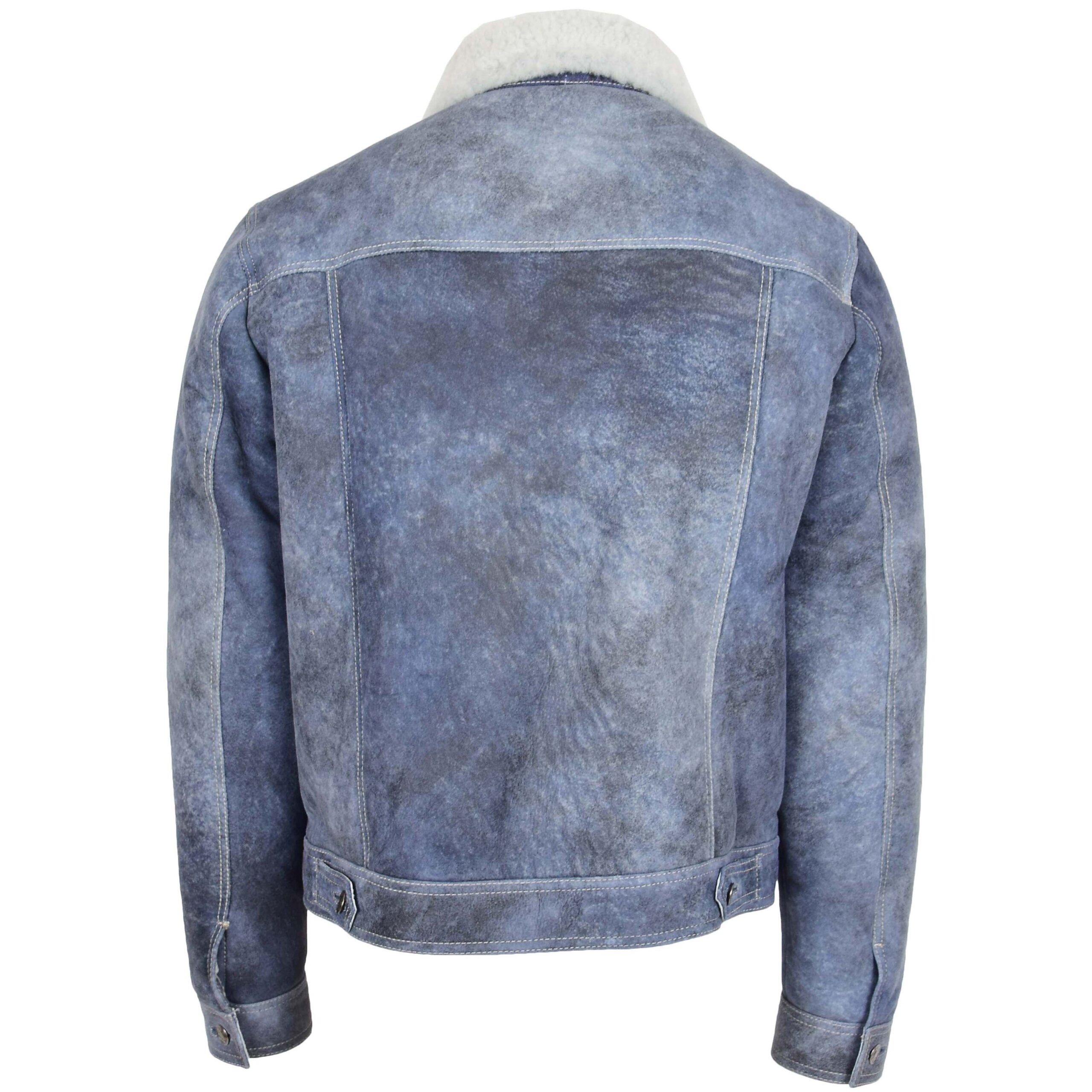 BUNERI Veste Trucker Homme Peau Mouton Veritable Bleu Denim – Image 2