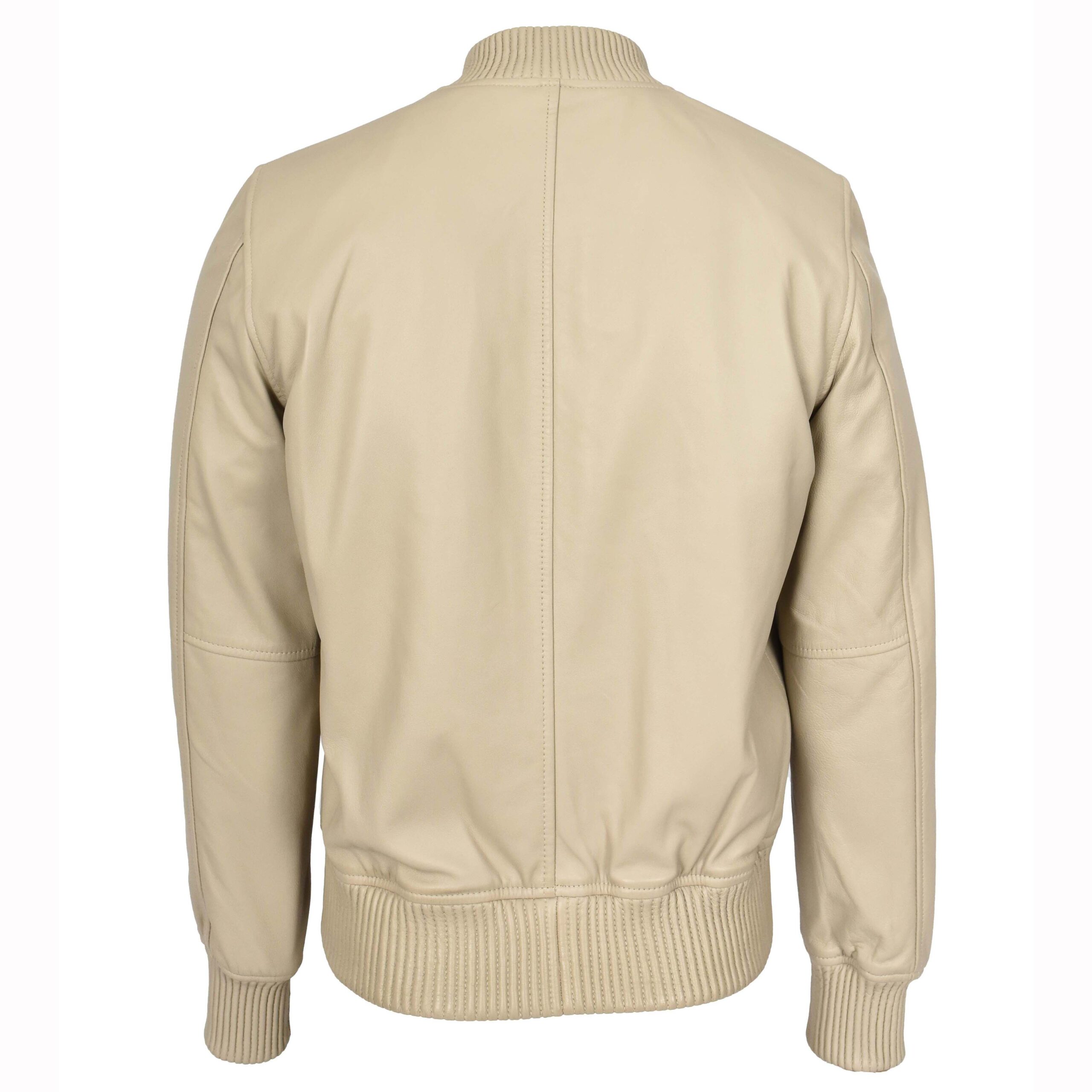 BUNERI Veste Homme Vrai Cuir Souple Bomber MA-1 Style Varsity Beige – Image 2