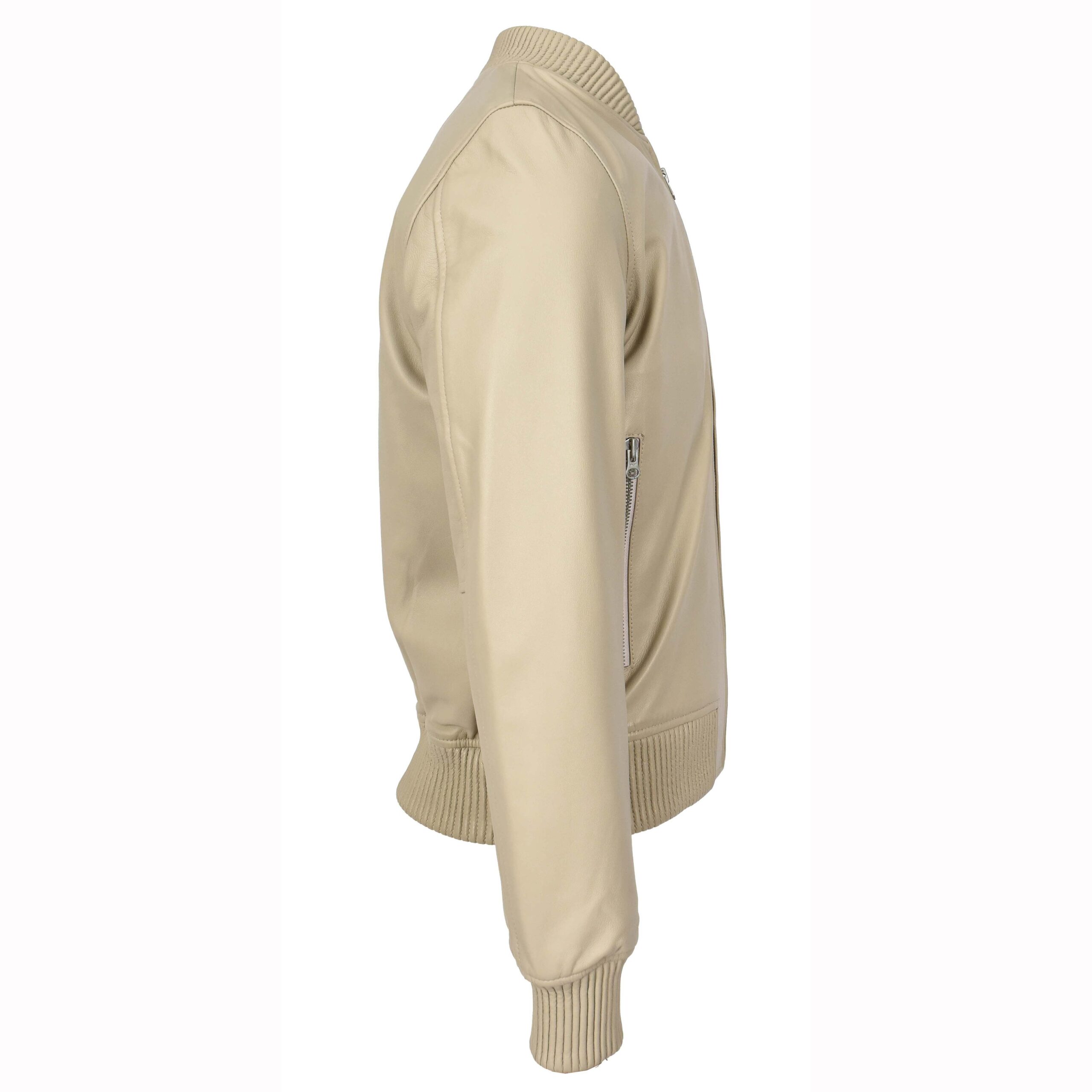 BUNERI Veste Homme Vrai Cuir Souple Bomber MA-1 Style Varsity Beige – Image 3