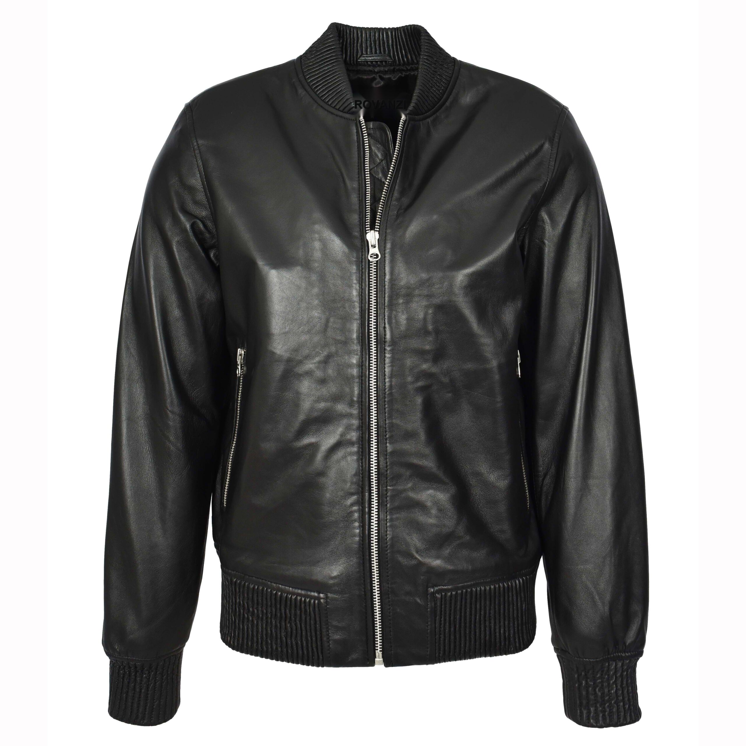 BUNERI Veste Homme Vrai Cuir Souple Bomber MA-1 Style Varsity Noir