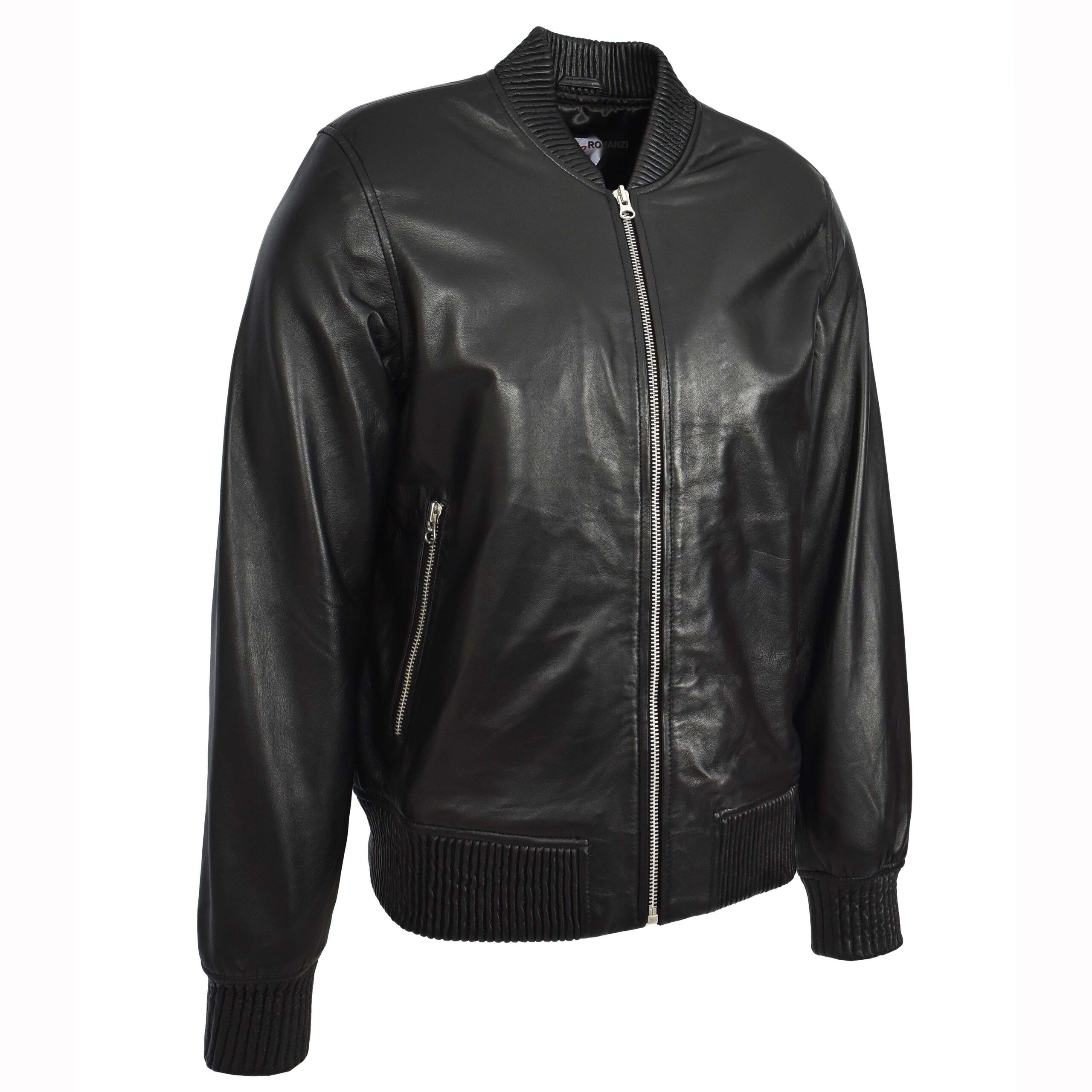 BUNERI Veste Homme Vrai Cuir Souple Bomber MA-1 Style Varsity Noir – Image 4