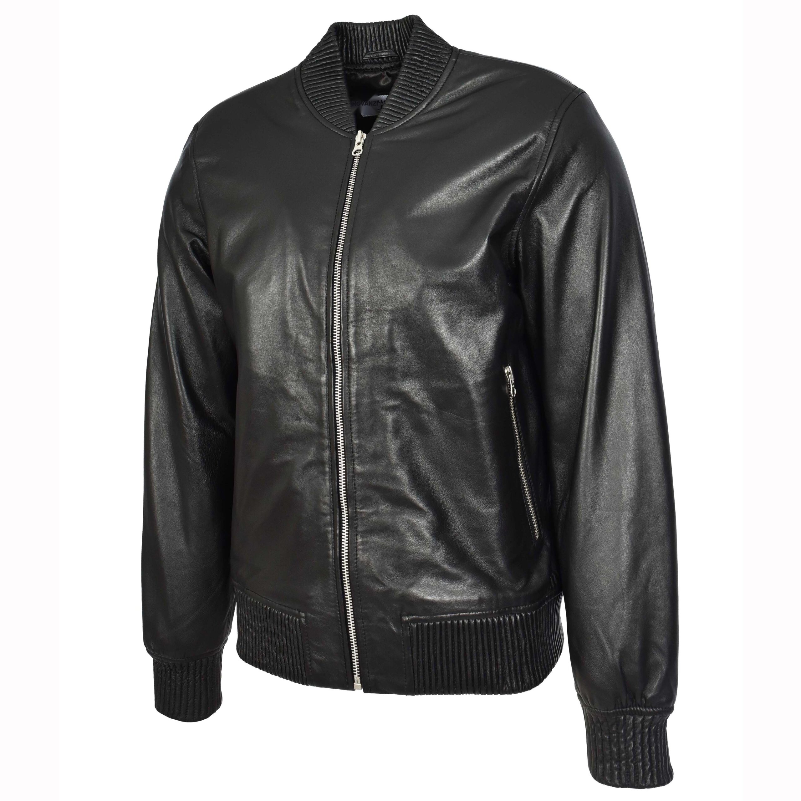 BUNERI Veste Homme Vrai Cuir Souple Bomber MA-1 Style Varsity Noir – Image 5