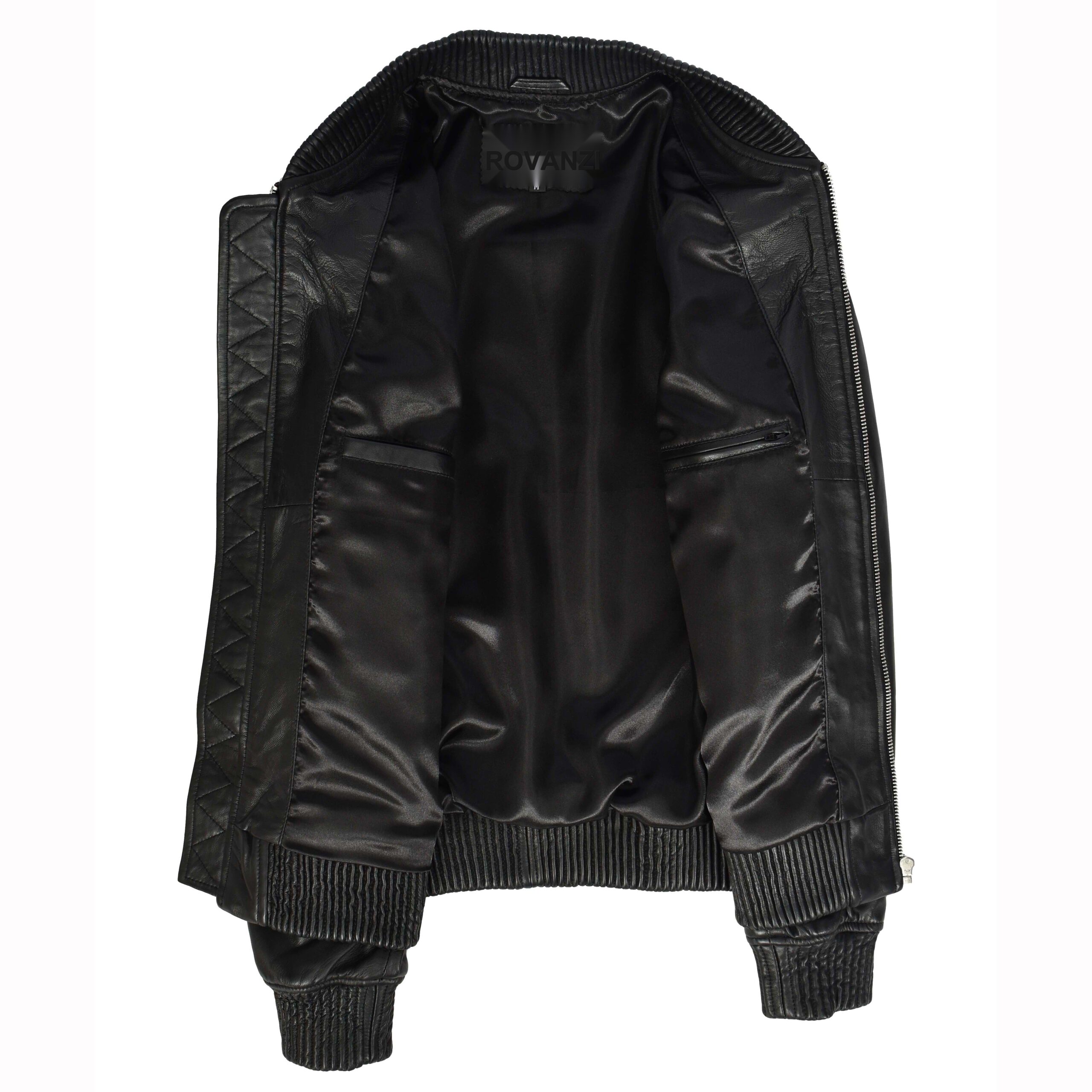 BUNERI Veste Homme Vrai Cuir Souple Bomber MA-1 Style Varsity Noir – Image 6