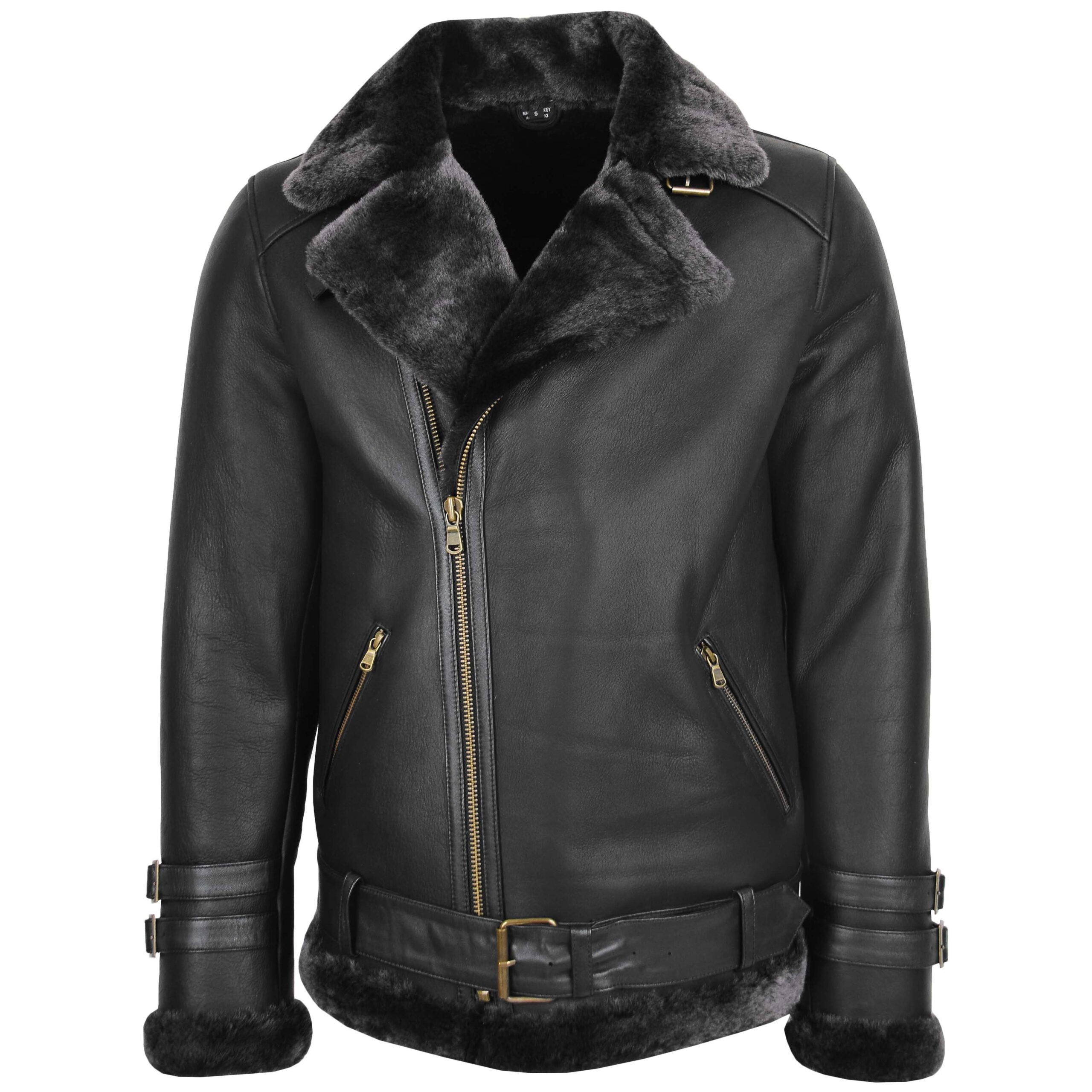 BUNERI Biker Aviateur Mouton Alvin Noir Zip Croisé