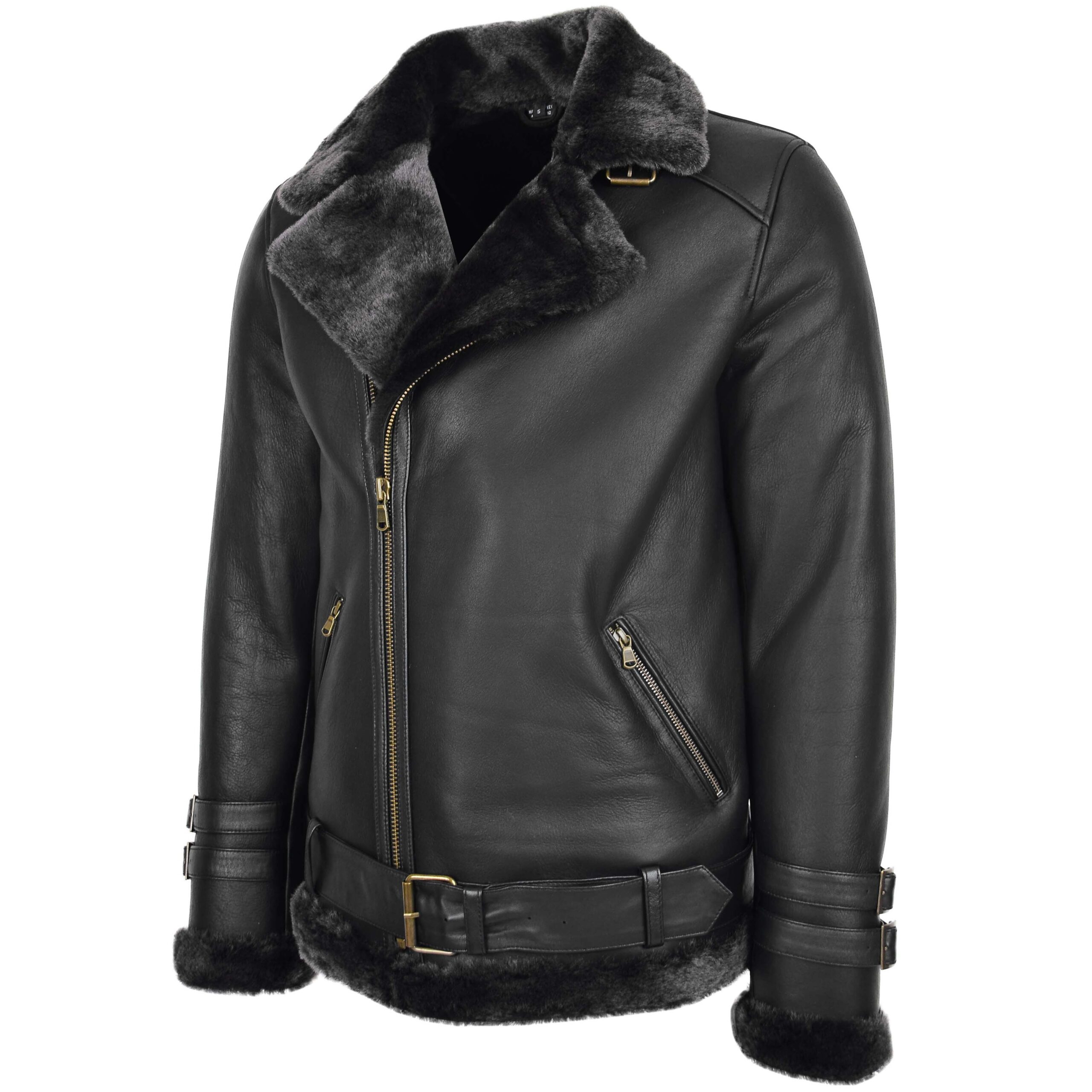 BUNERI Biker Aviateur Mouton Alvin Noir Zip Croisé – Image 4