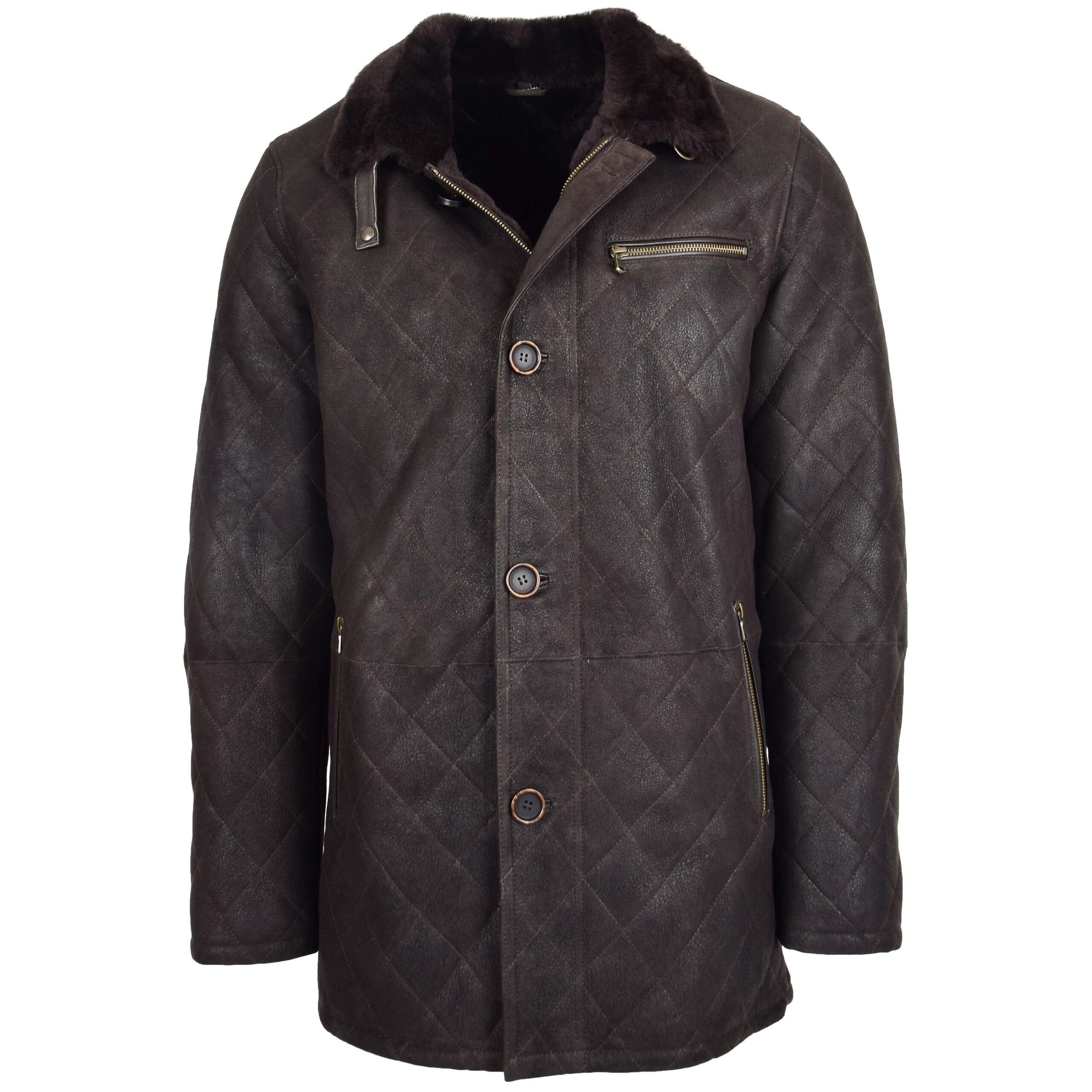 BUNERI Marron Foncé Veste Mouton Point de Croix Anorak