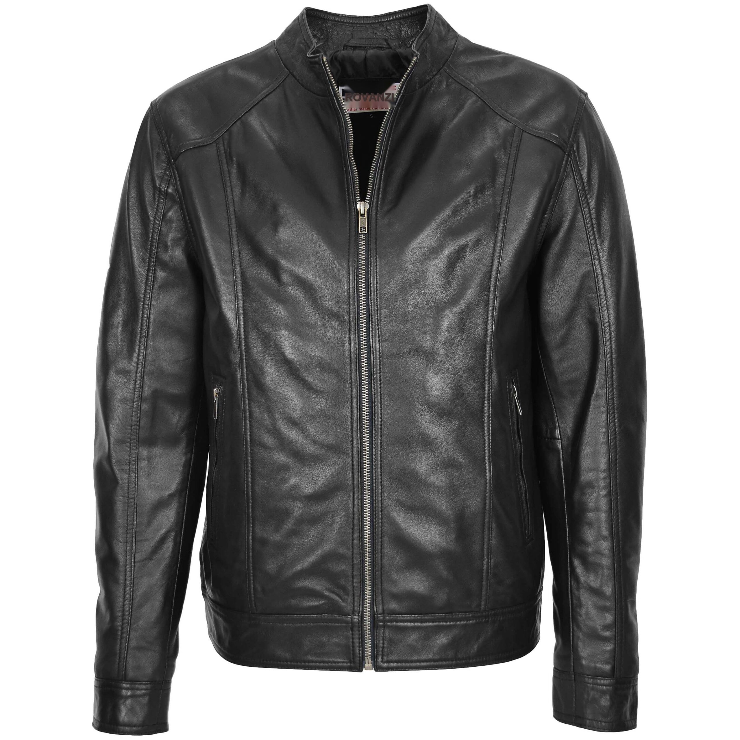 BUNERI Cuir Souple Matt Noir Casual Zip Simple