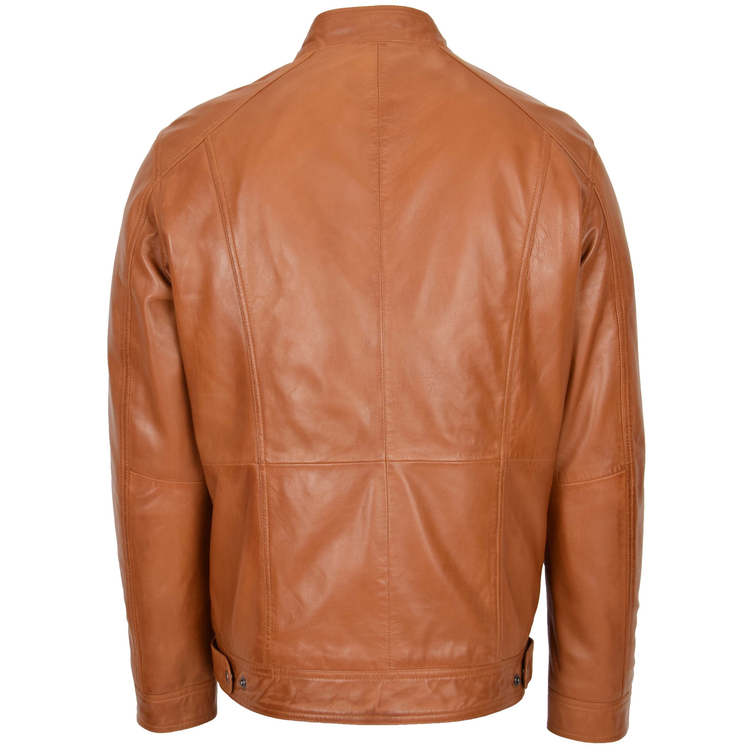 BUNERI Veste en Cuir Souple Casual Zip Simple pour Homme Tan – Image 2