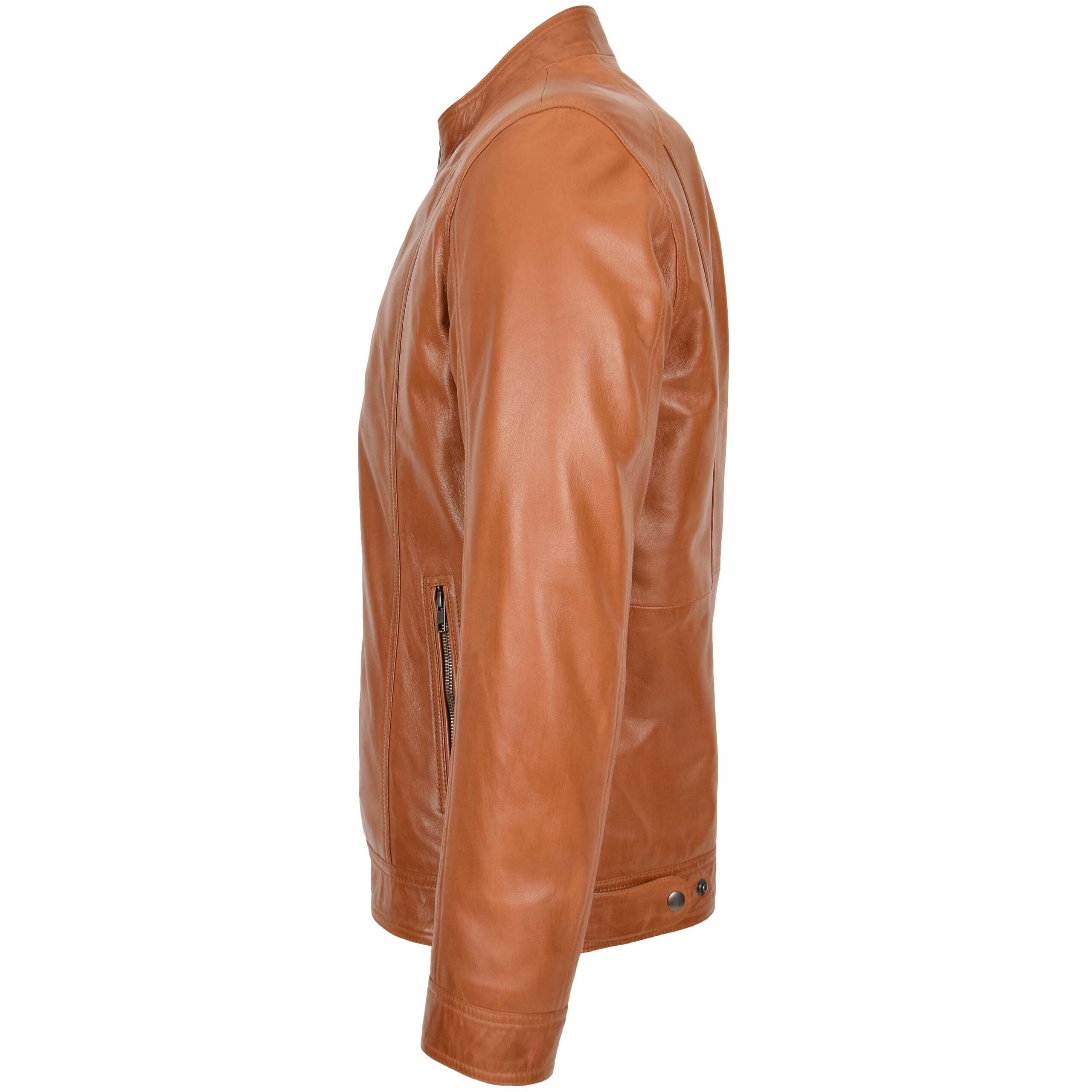 BUNERI Veste en Cuir Souple Casual Zip Simple pour Homme Tan – Image 5