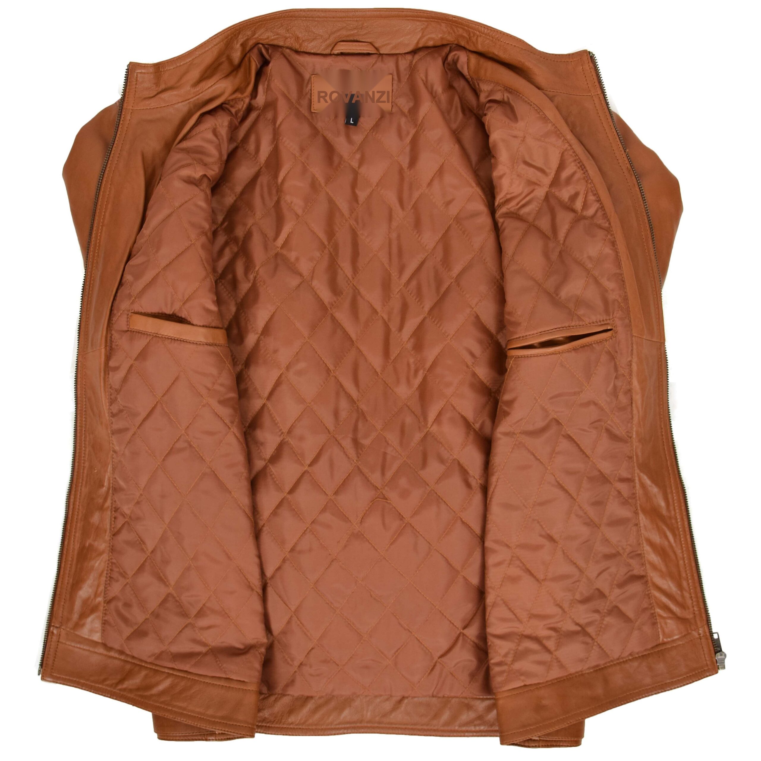 BUNERI Veste en Cuir Souple Casual Zip Simple pour Homme Tan – Image 6