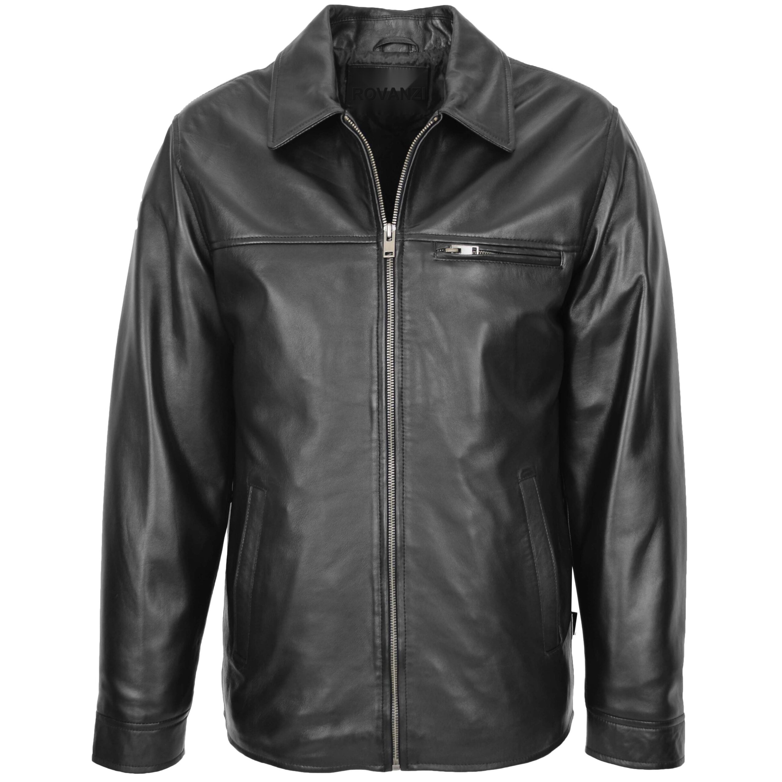 BUNERI Veste Homme Cuir Souple Simple Zip Box Casual Noire
