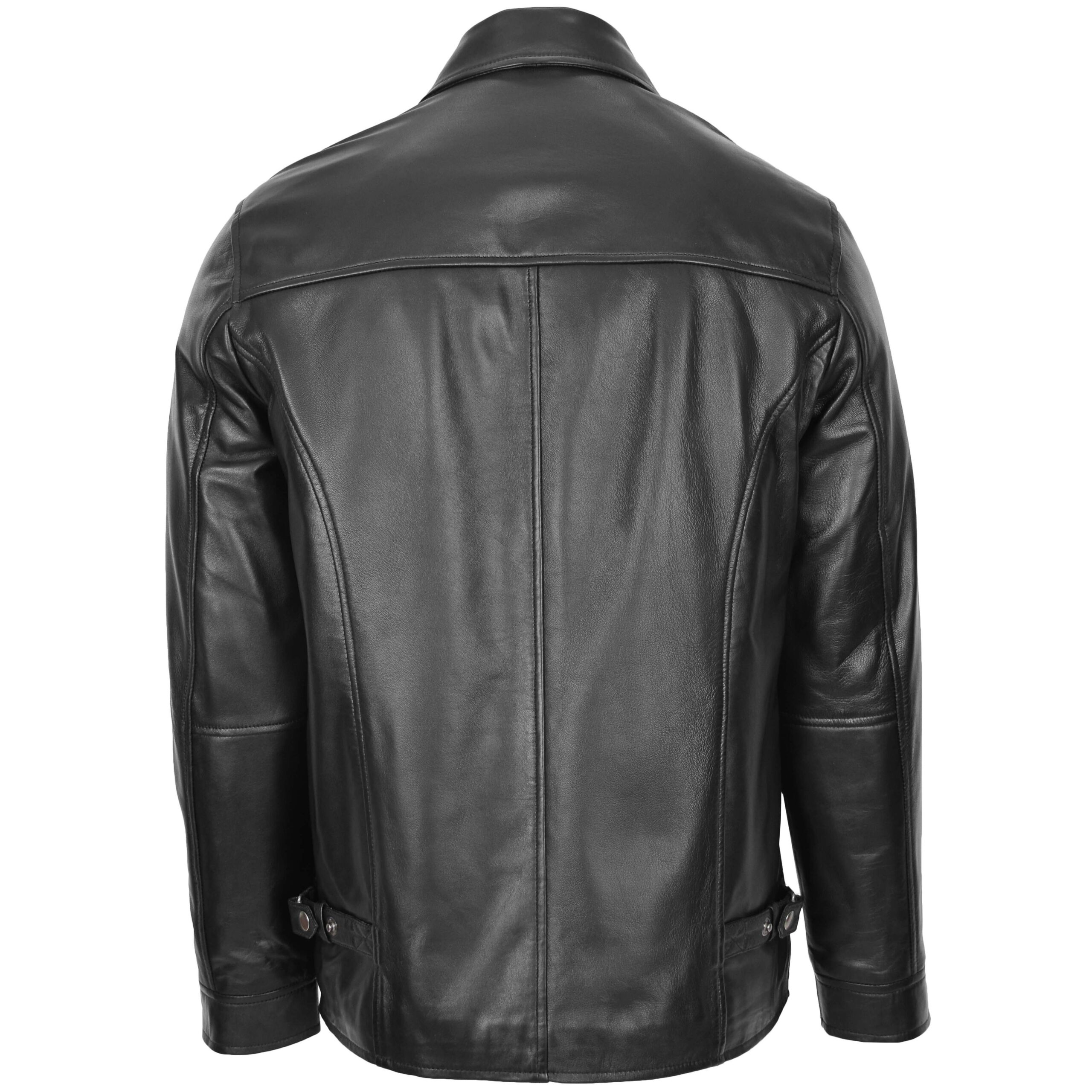 BUNERI Veste Homme Cuir Souple Simple Zip Box Casual Noire – Image 2