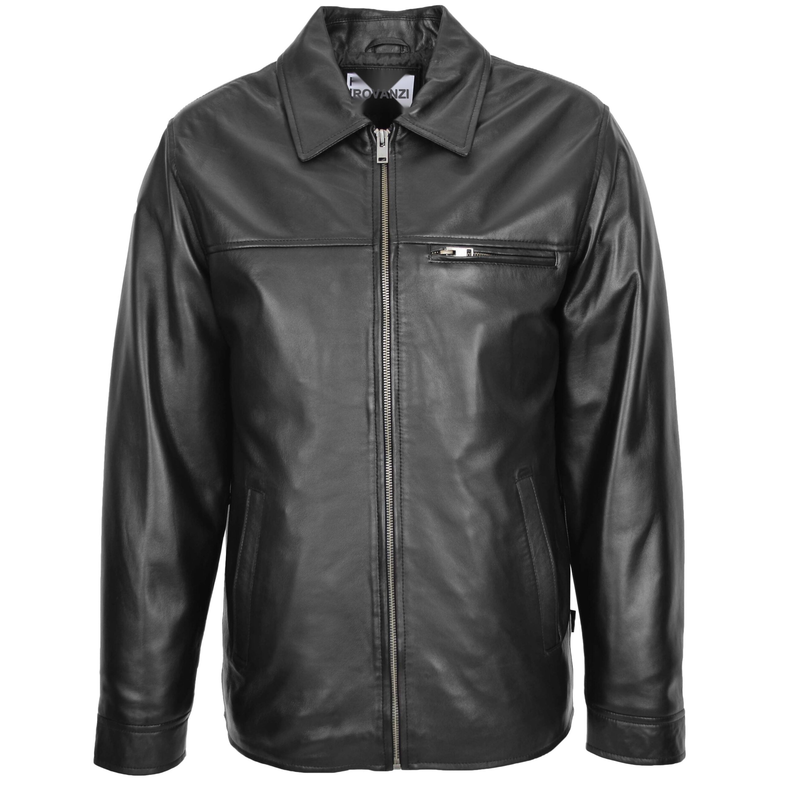 BUNERI Veste Homme Cuir Souple Simple Zip Box Casual Noire – Image 3