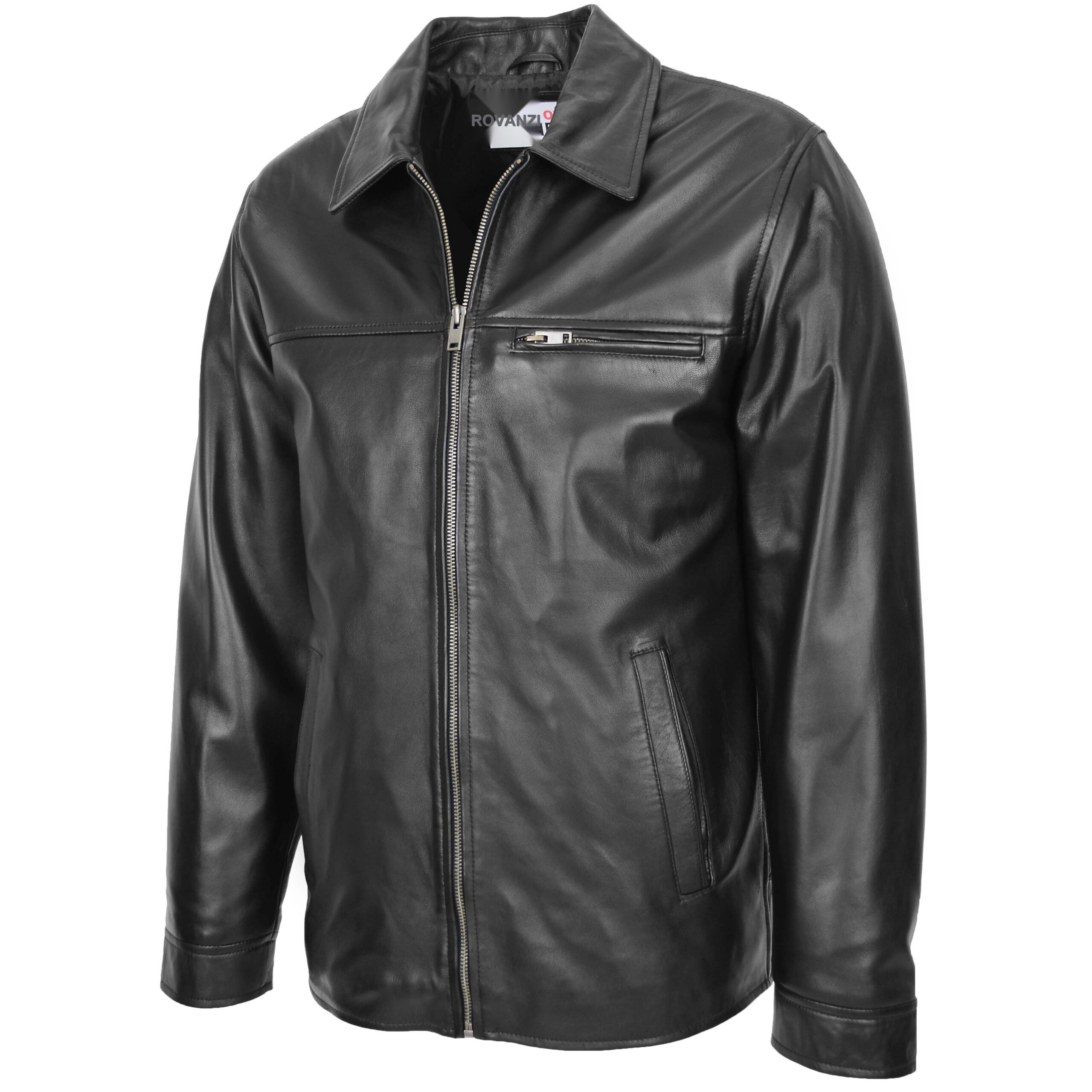 BUNERI Veste Homme Cuir Souple Simple Zip Box Casual Noire – Image 4