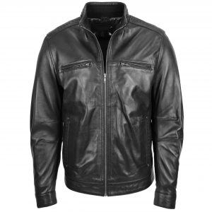 BUNERI Veste Homme Cuir Col Montant Noire