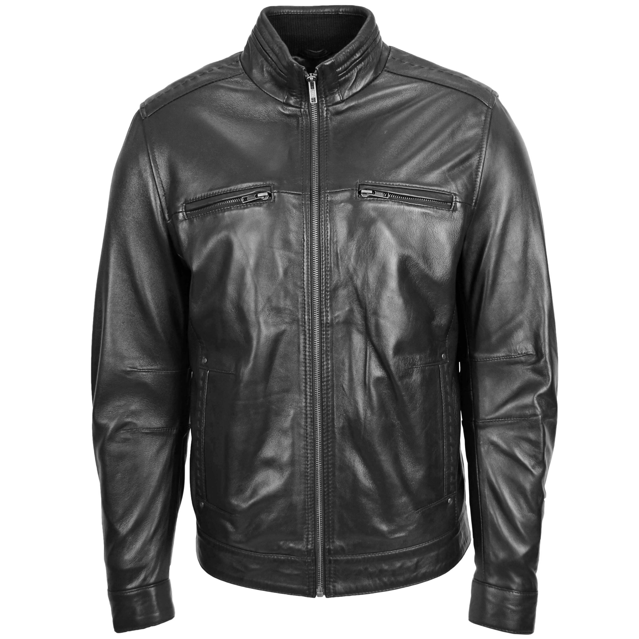 BUNERI Veste Homme Cuir Col Montant Noire – Image 3