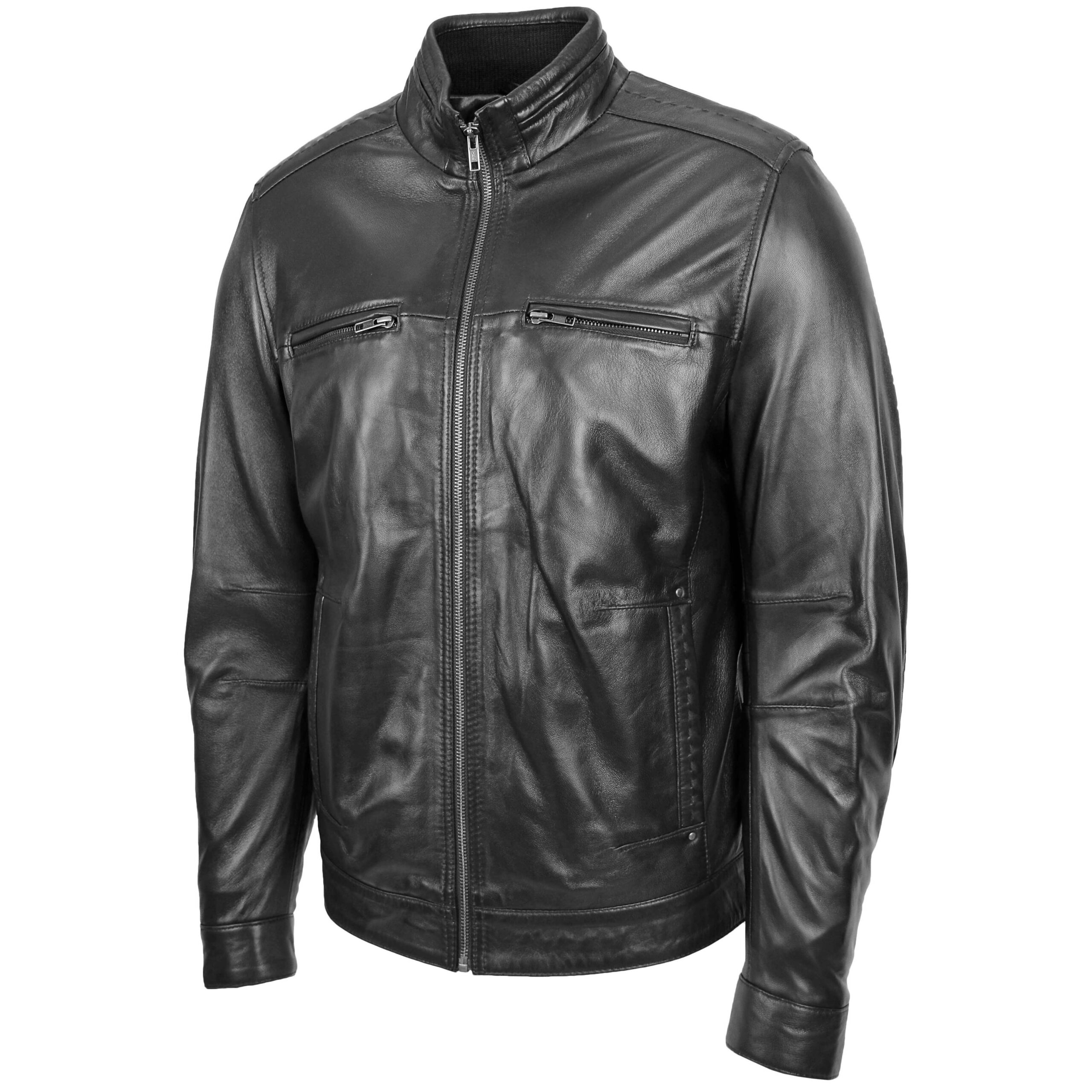 BUNERI Veste Homme Cuir Col Montant Noire – Image 4
