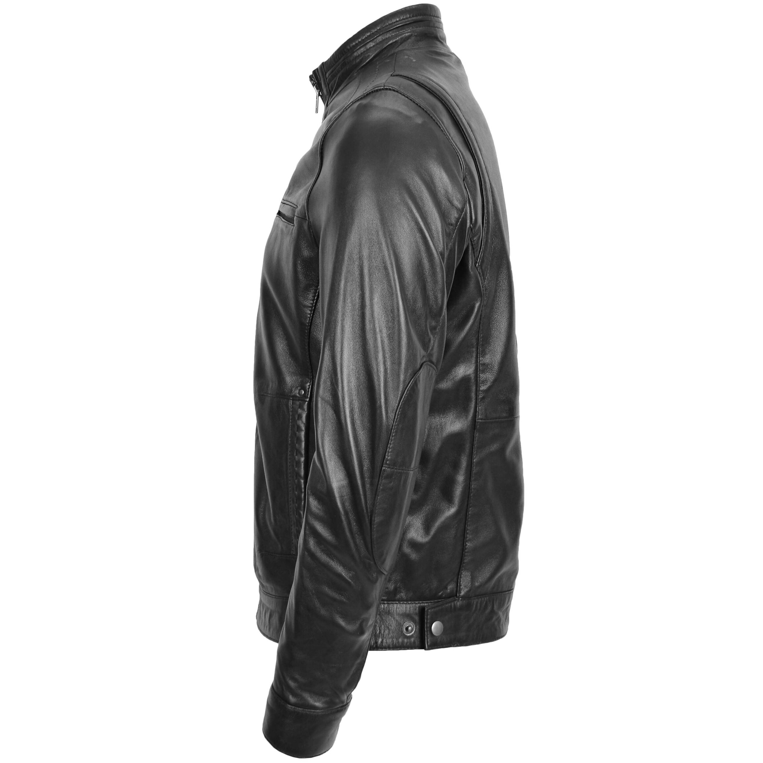 BUNERI Veste Homme Cuir Col Montant Noire – Image 5