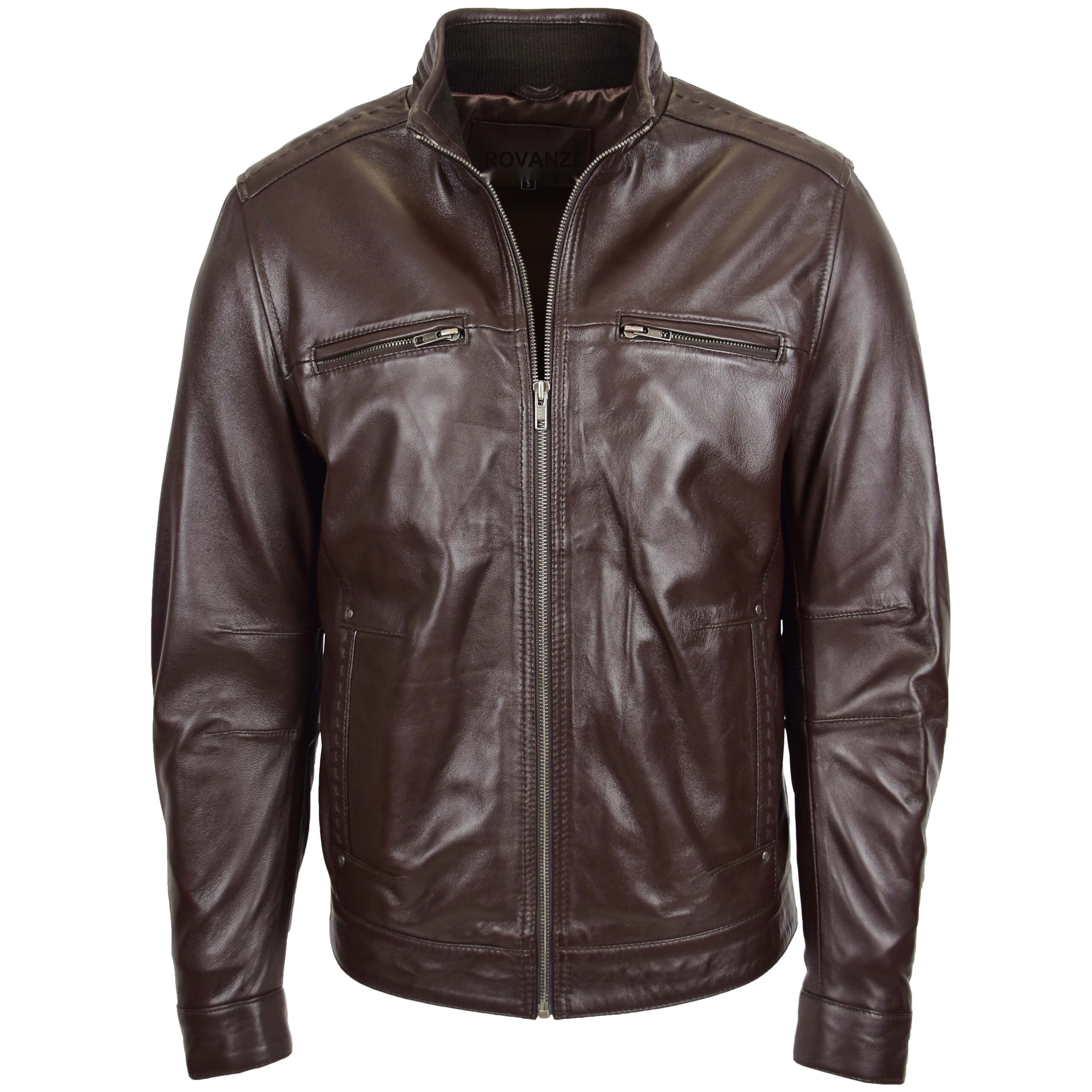 BUNERI Veste Homme Cuir Col Montant Marron II – Image 3