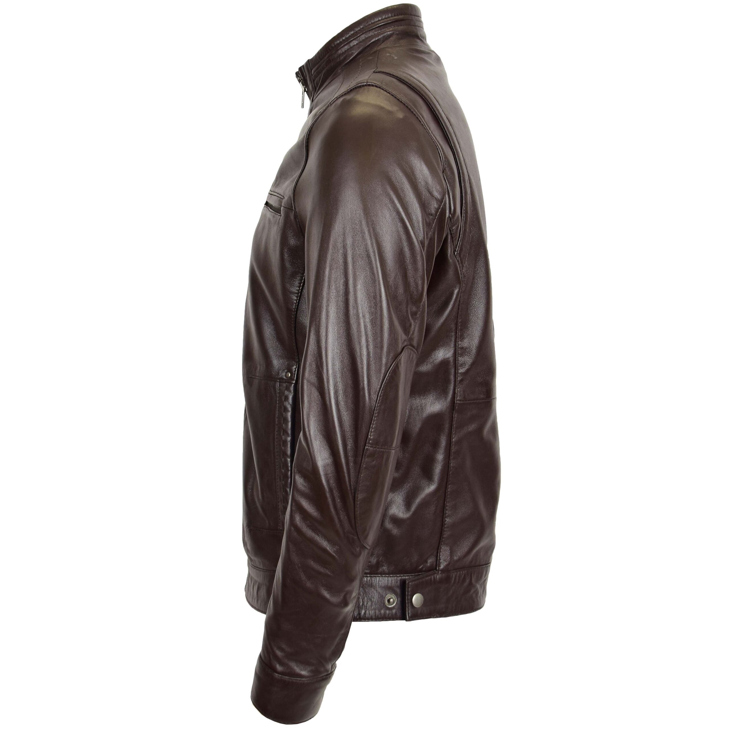 BUNERI Veste Homme Cuir Col Montant Marron II – Image 5