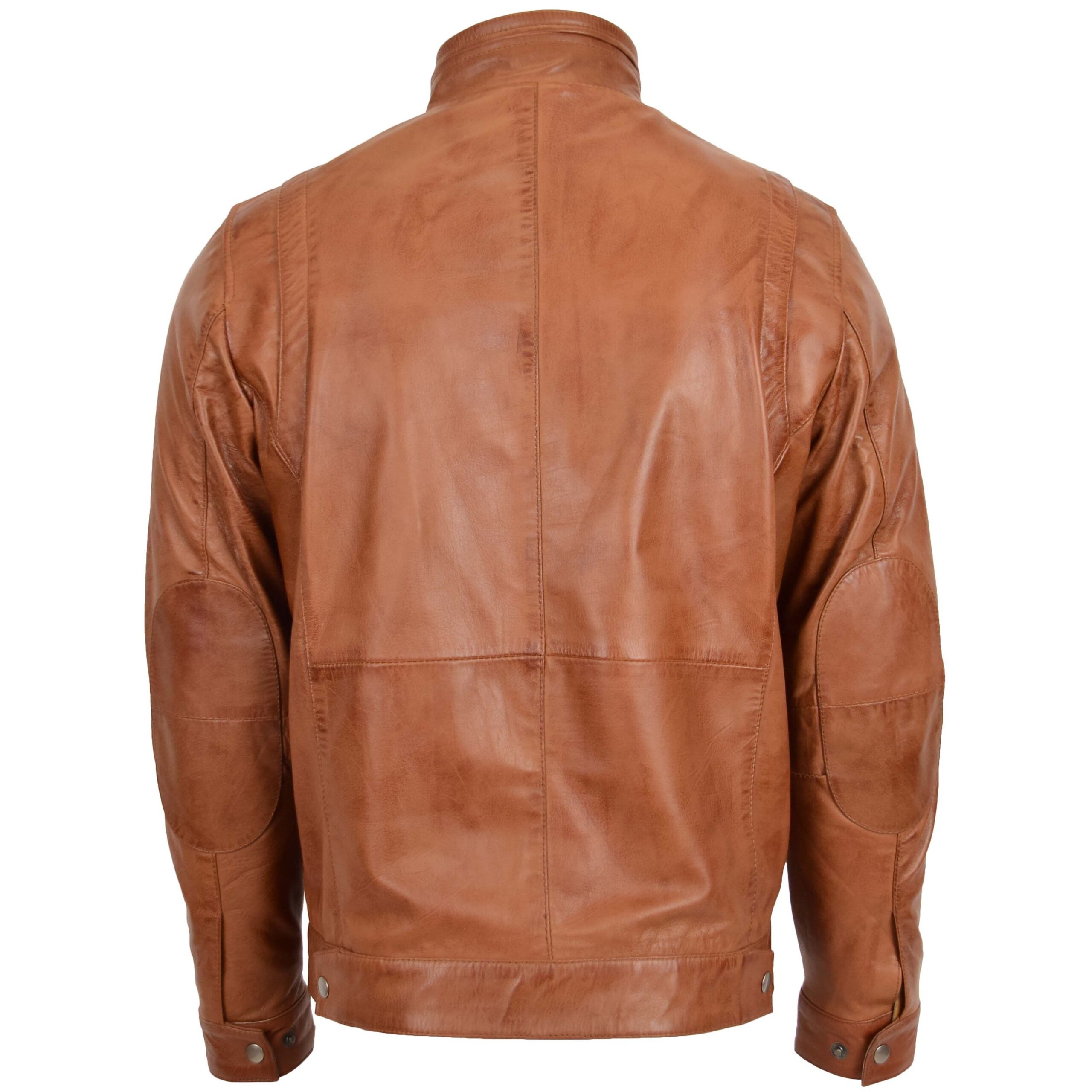 BUNERI Veste en Cuir Col Montant pour Homme Tan – Image 2