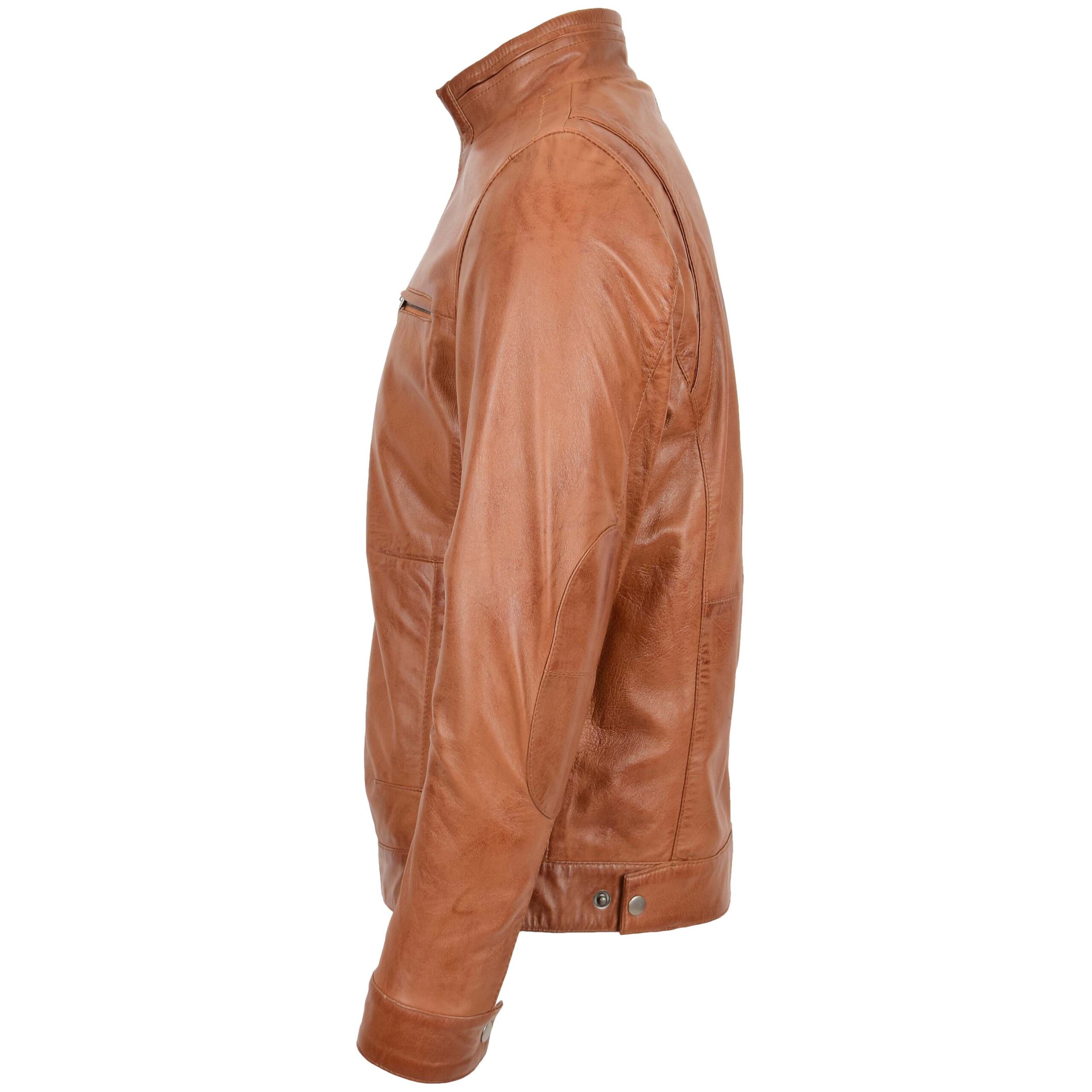 BUNERI Veste en Cuir Col Montant pour Homme Tan – Image 5