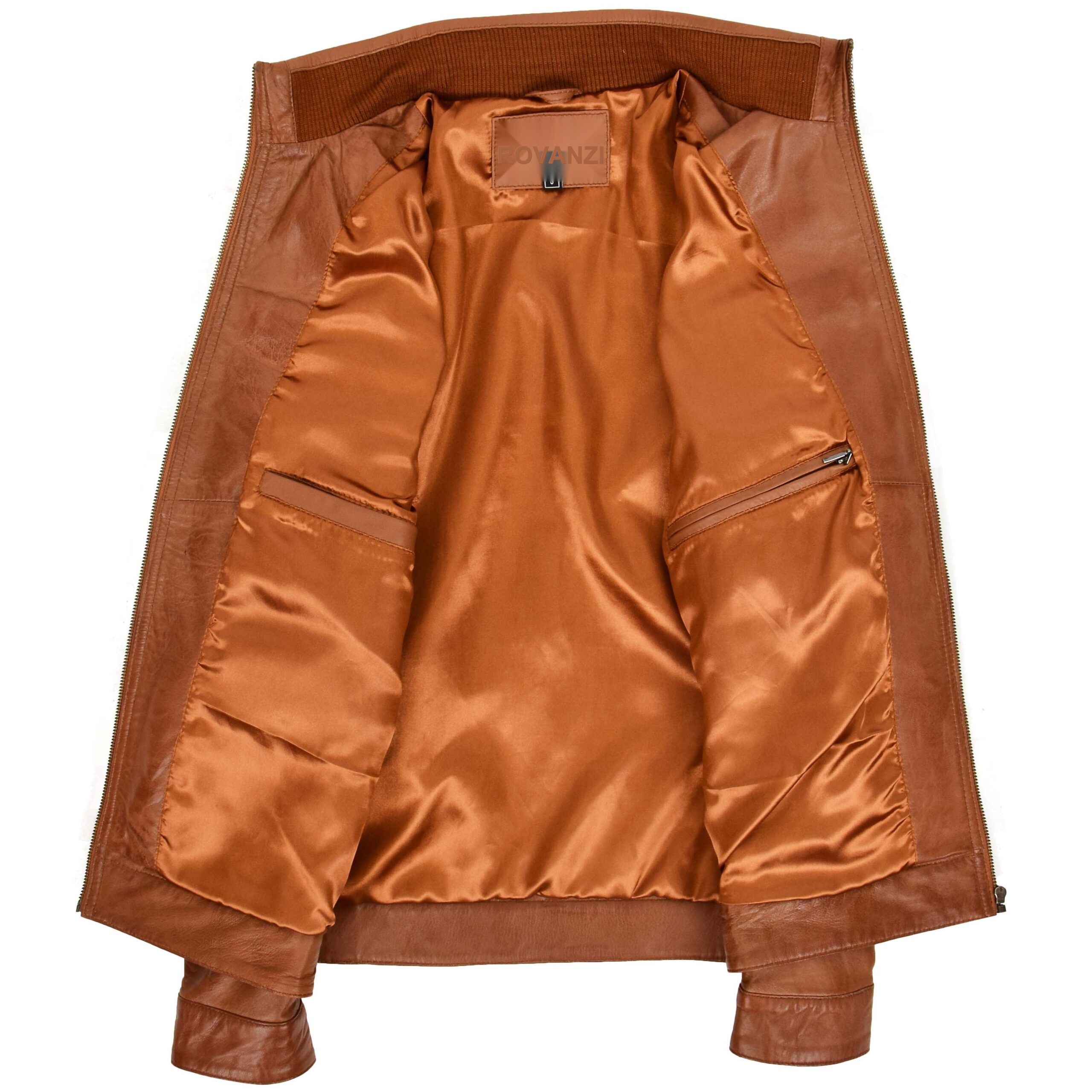 BUNERI Veste en Cuir Col Montant pour Homme Tan – Image 6