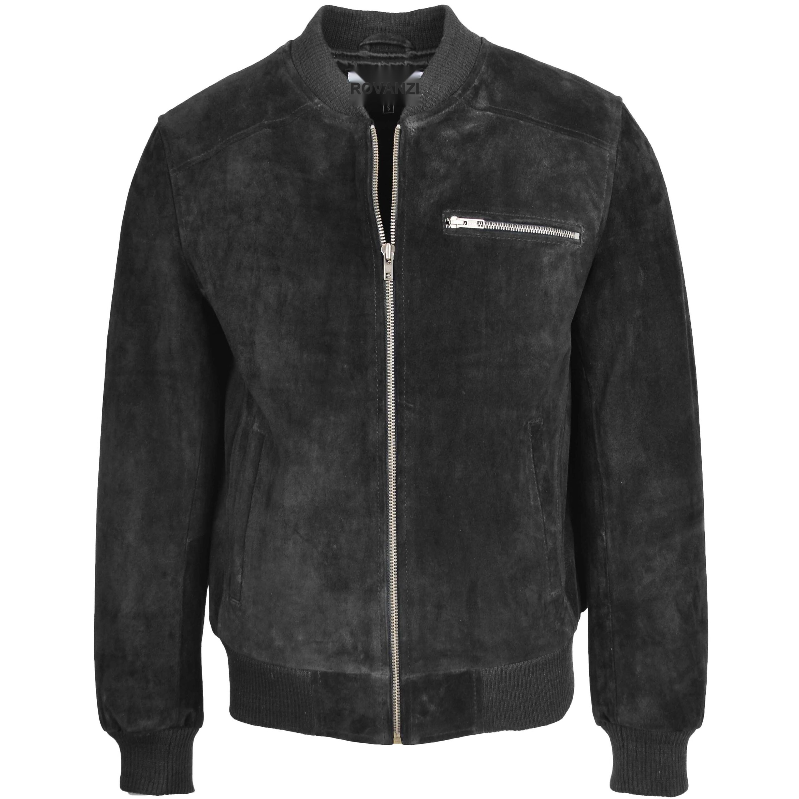 BUNERI Veste Homme Daim Bomber Varsity Noir