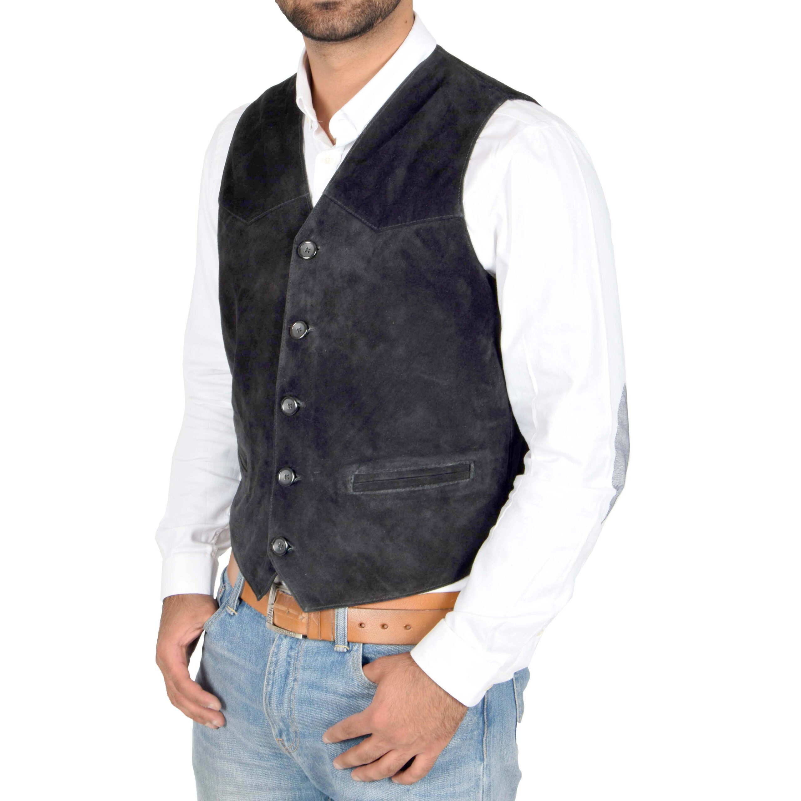 BUNERI Gilet en Daim pour Homme à Boutons Noir
