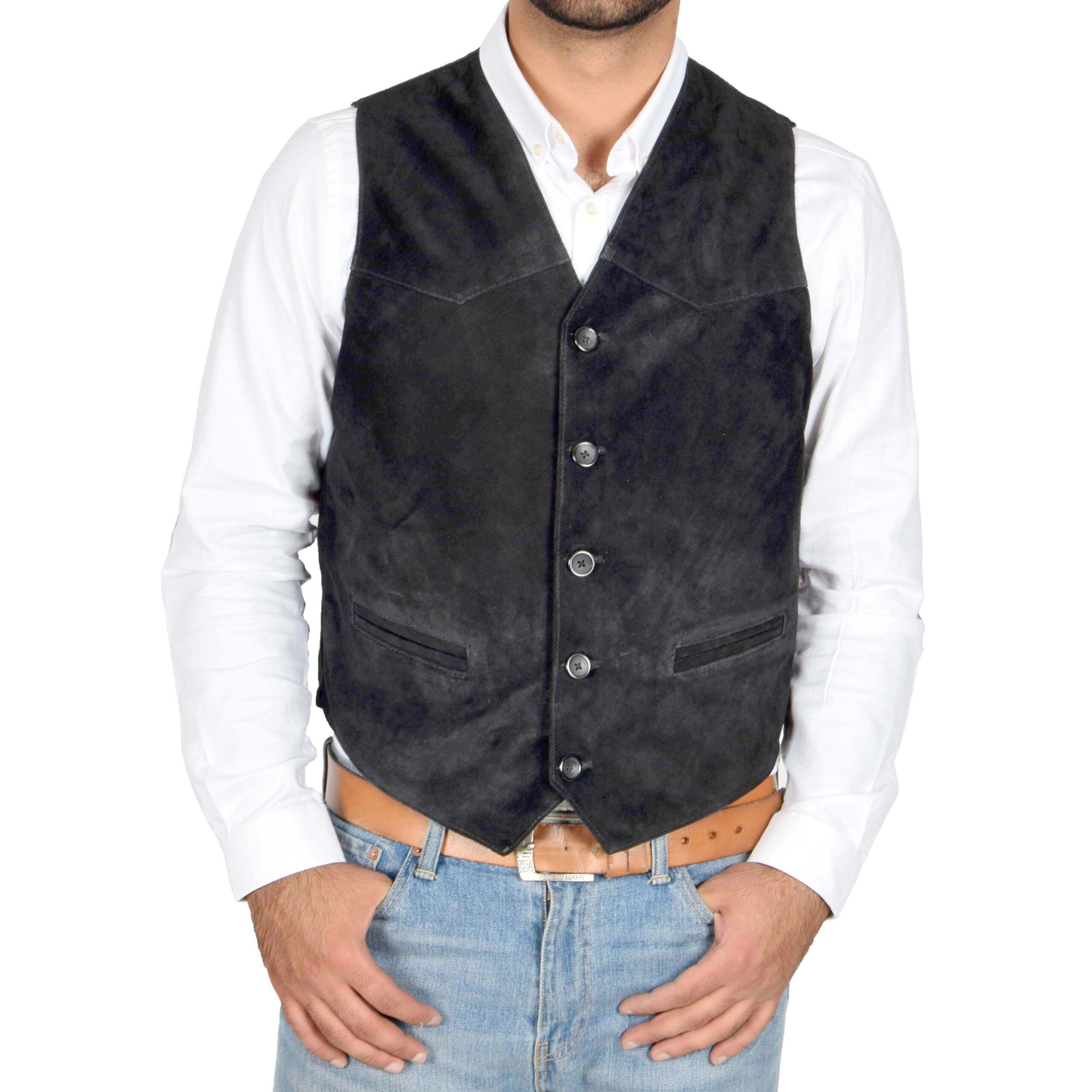 BUNERI Gilet en Daim pour Homme à Boutons Noir – Image 4