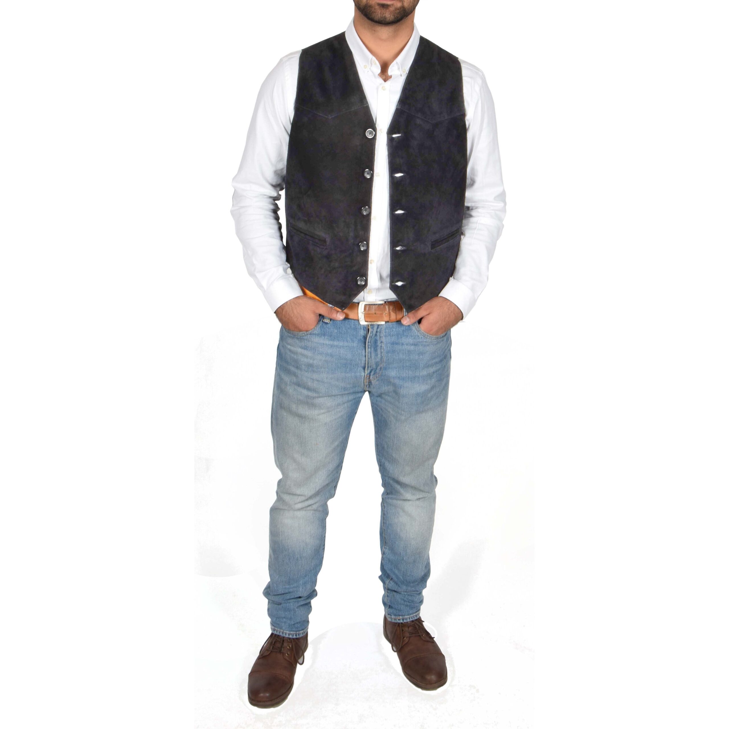 BUNERI Gilet en Daim pour Homme à Boutons Noir – Image 5