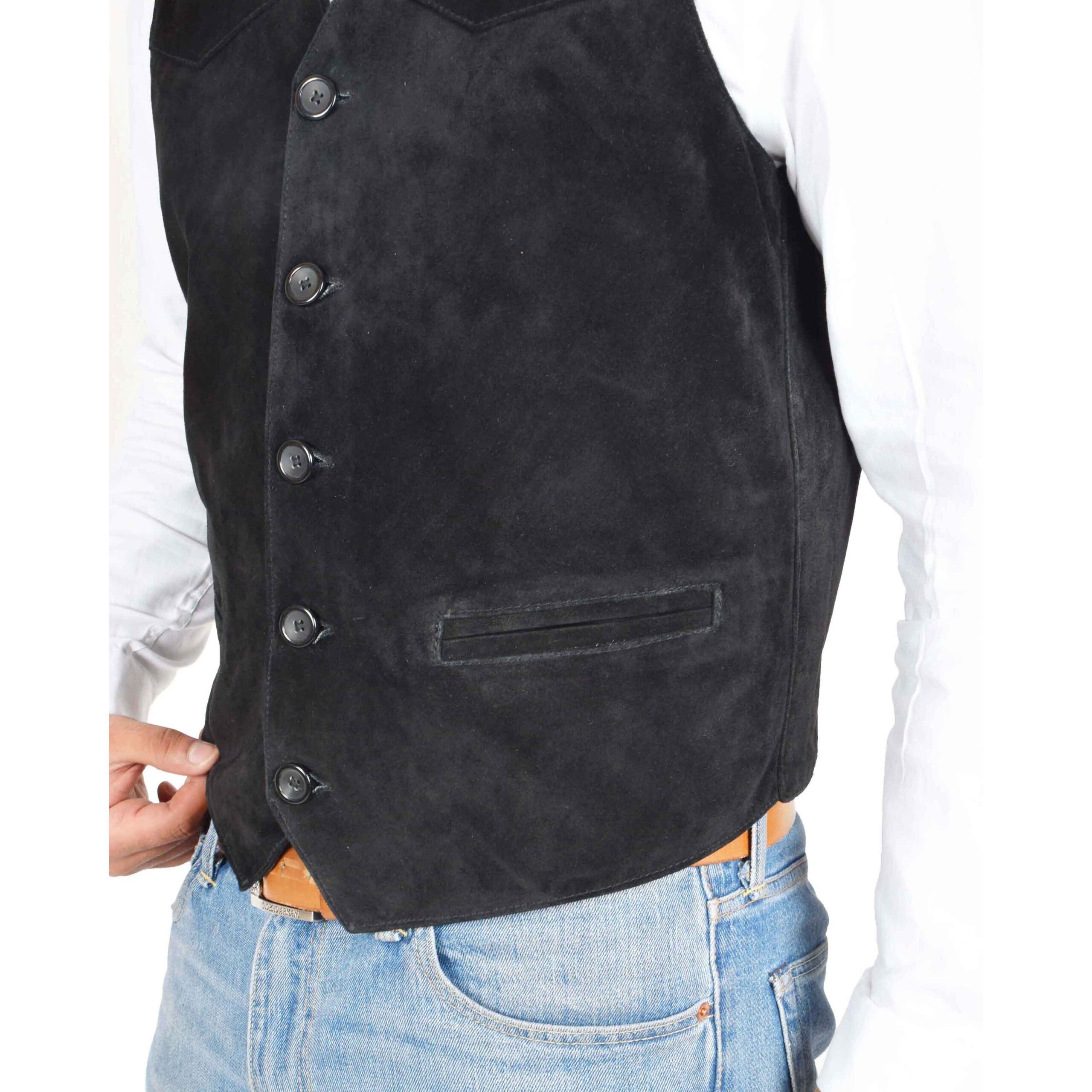 BUNERI Gilet en Daim pour Homme à Boutons Noir – Image 6