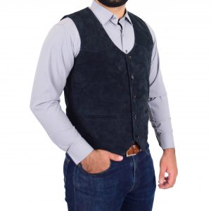 BUNERI Gilet en Daim Marine pour Homme à Boutonnage