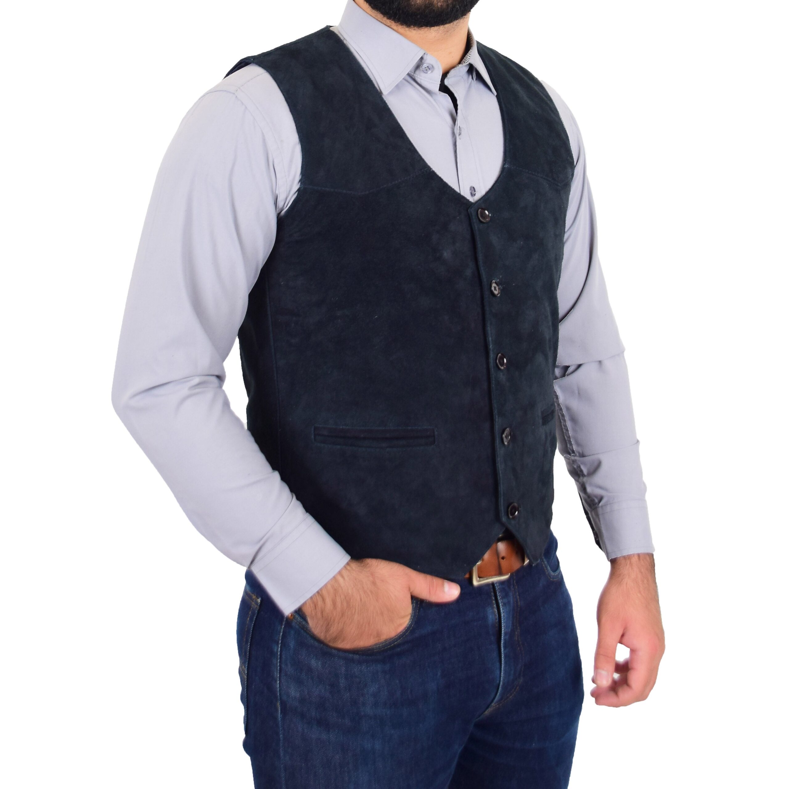 BUNERI Gilet en Daim Marine pour Homme à Boutonnage